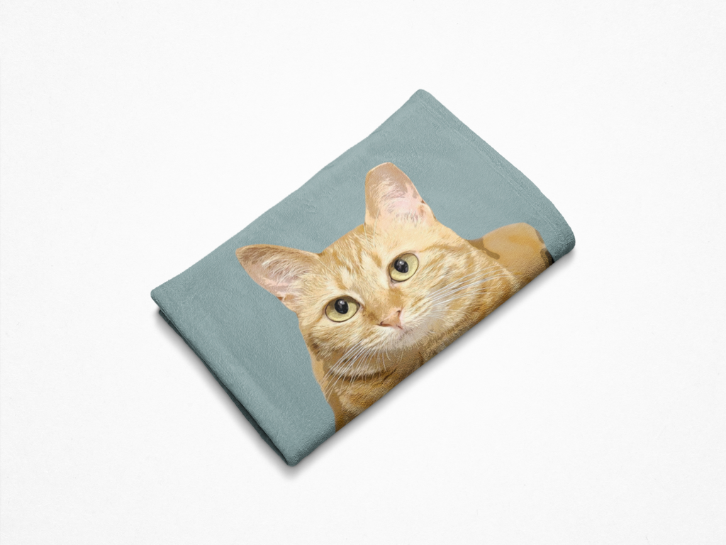 B-Custom Pet Pen Art Portrait Blanket, Personalized Cat Photo Throw Blanket, Cat Mom Gift, Cat Face and Name Blanket, Cat Lover Gift - Duck egg