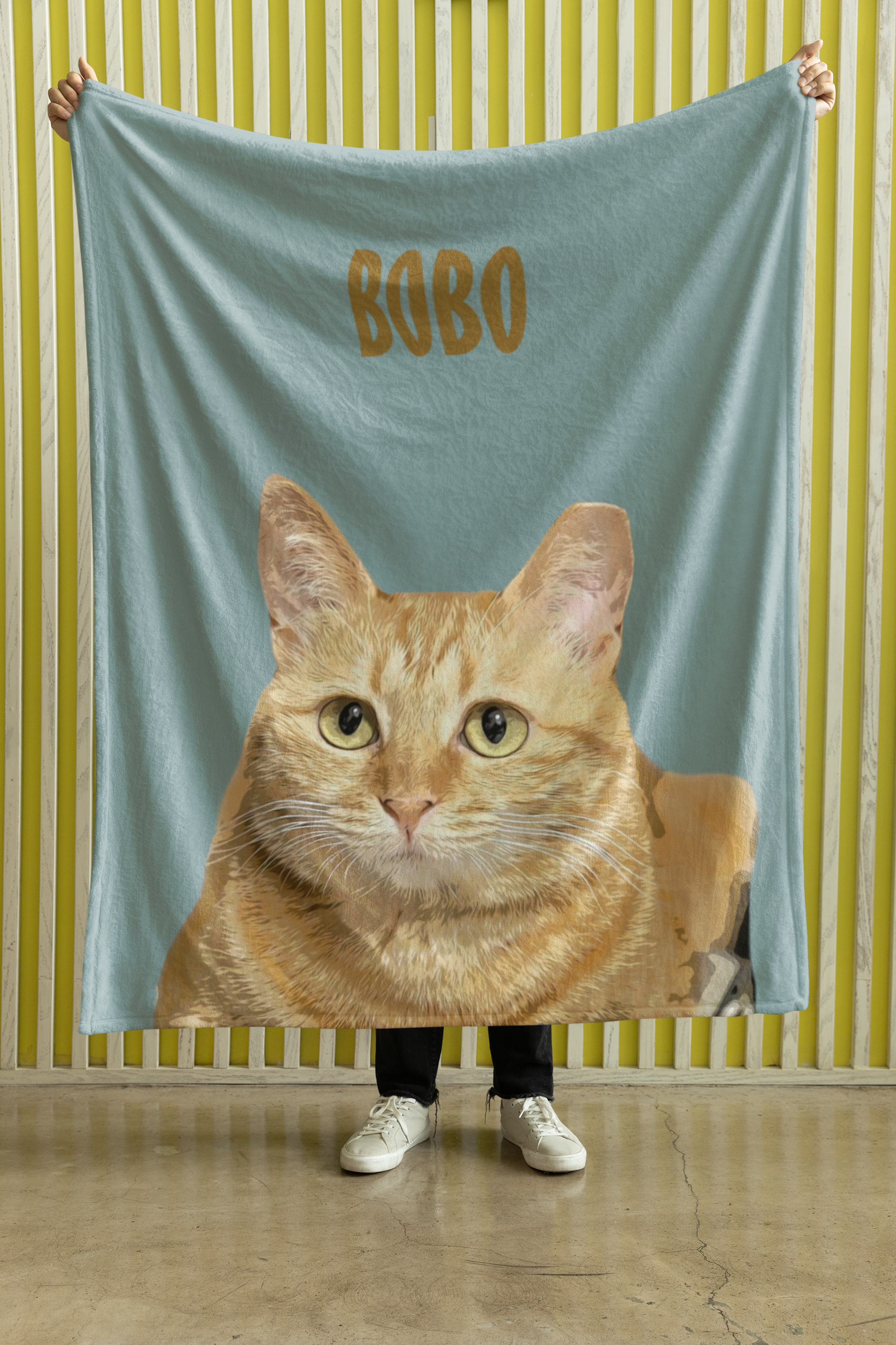 B-Custom Pet Pen Art Portrait Blanket, Personalized Cat Photo Throw Blanket, Cat Mom Gift, Cat Face and Name Blanket, Cat Lover Gift - Duck egg