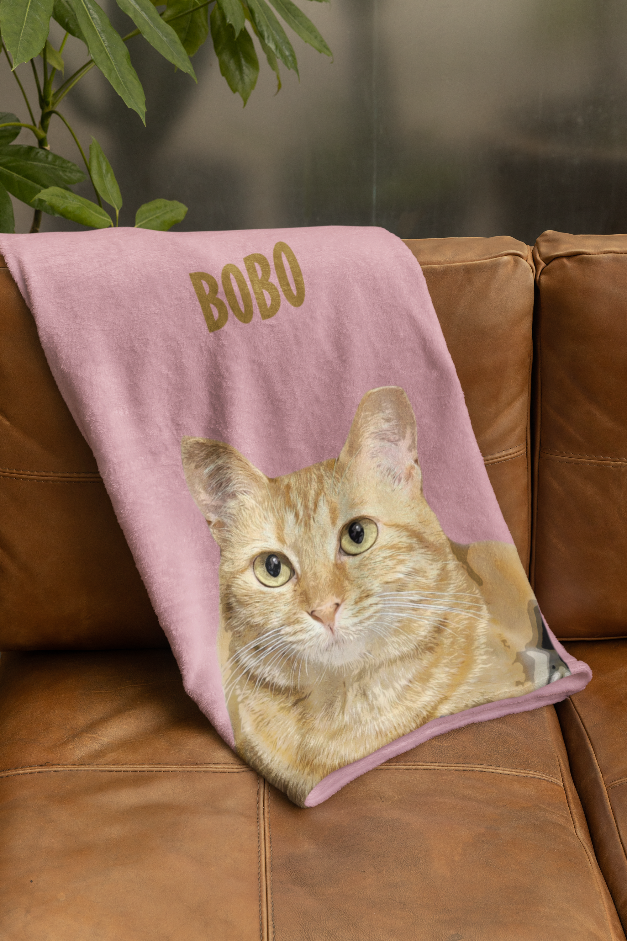 B-Custom Pet Pen Art Portrait Blanket, Personalized Cat Photo Throw Blanket, Cat Mom Gift, Cat Face and Name Blanket, Cat Lover Gift - Pale rose