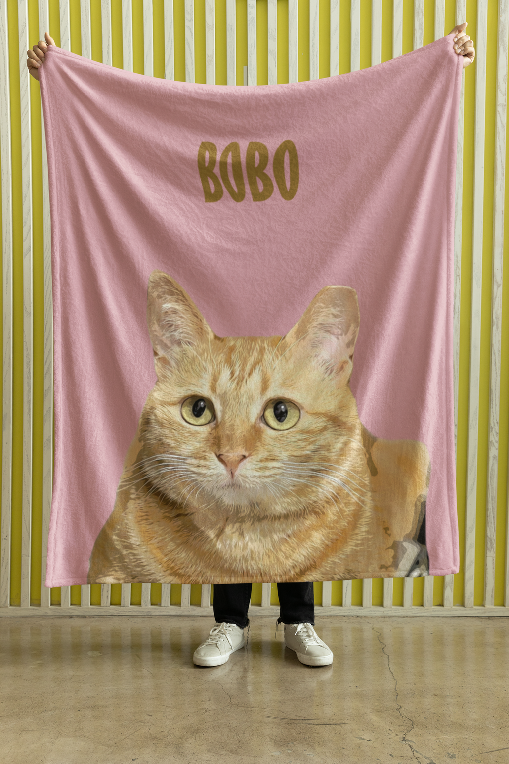 B-Custom Pet Pen Art Portrait Blanket, Personalized Cat Photo Throw Blanket, Cat Mom Gift, Cat Face and Name Blanket, Cat Lover Gift - Pale rose