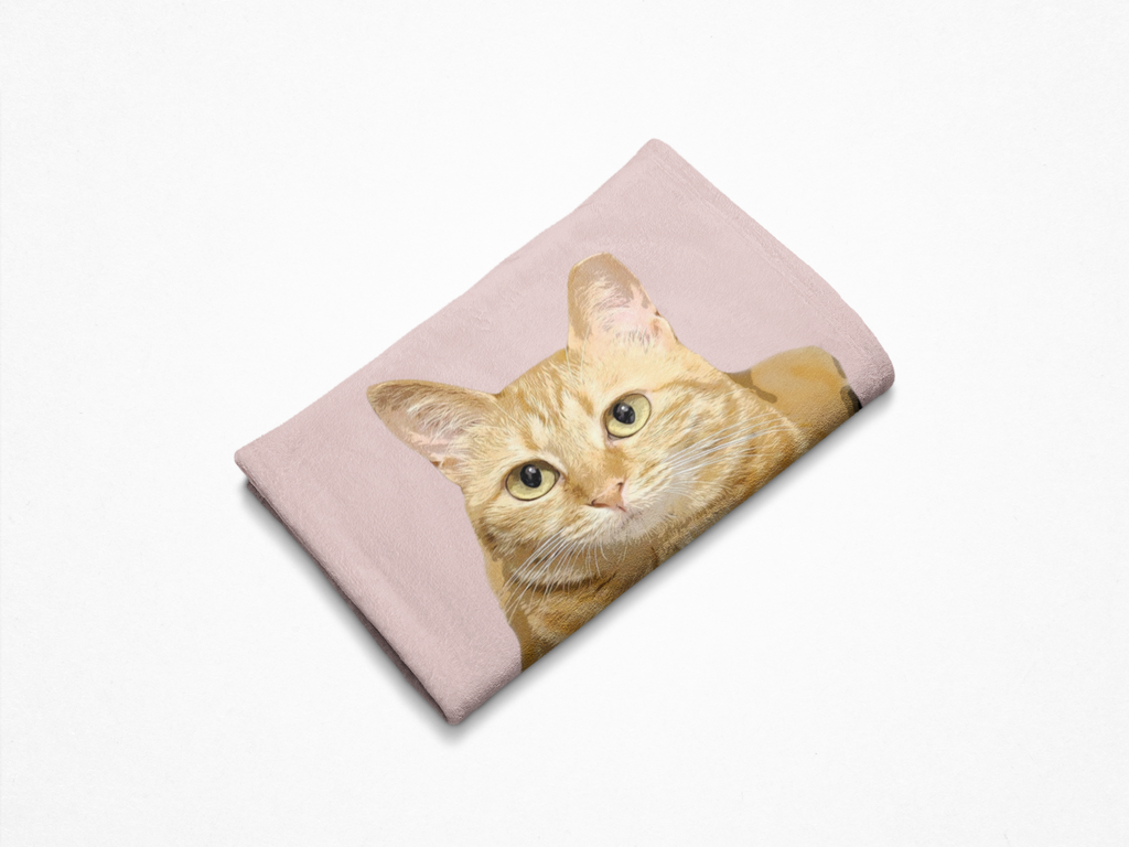B-Custom Pet Pen Art Portrait Blanket, Personalized Cat Photo Throw Blanket, Cat Mom Gift, Cat Face and Name Blanket, Cat Lover Gift - Soft Peach