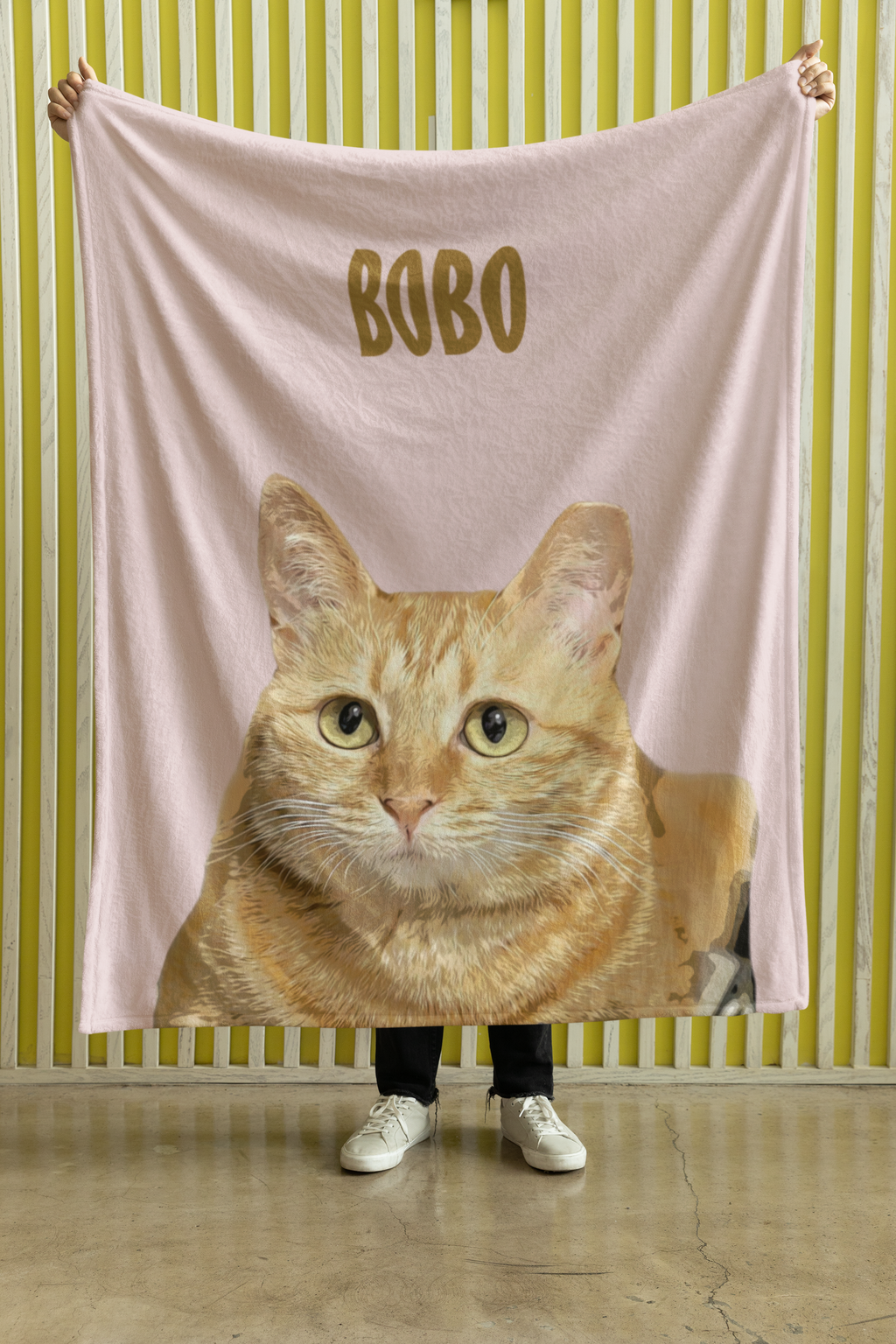 B-Custom Pet Pen Art Portrait Blanket, Personalized Cat Photo Throw Blanket, Cat Mom Gift, Cat Face and Name Blanket, Cat Lover Gift - Soft Peach