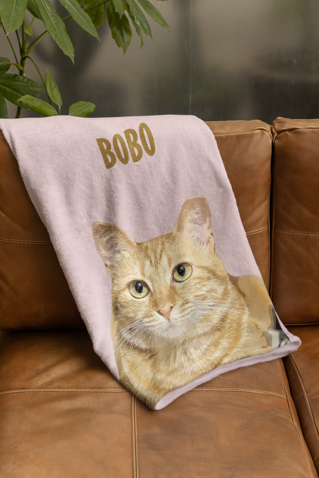 B-Custom Pet Pen Art Portrait Blanket, Personalized Cat Photo Throw Blanket, Cat Mom Gift, Cat Face and Name Blanket, Cat Lover Gift - Soft Peach