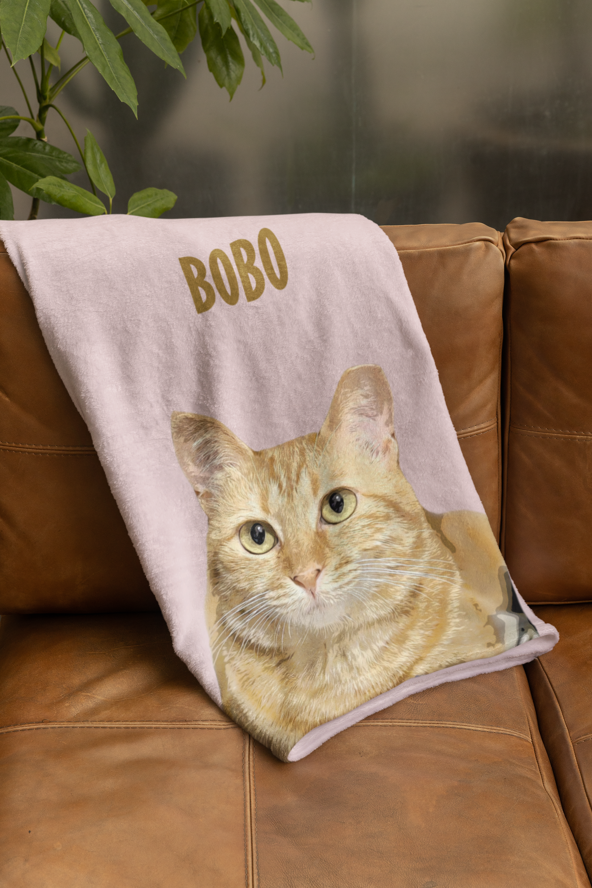 B-Custom Pet Pen Art Portrait Blanket, Personalized Cat Photo Throw Blanket, Cat Mom Gift, Cat Face and Name Blanket, Cat Lover Gift - Soft Peach