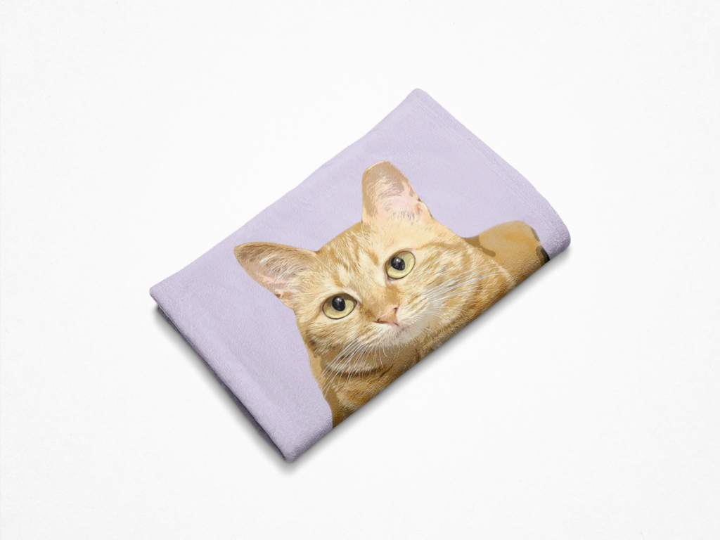 B-Custom Pet Pen Art Portrait Blanket, Personalized Cat Photo Throw Blanket, Cat Mom Gift, Cat Face and Name Blanket, Cat Lover Gift - Parma Violet
