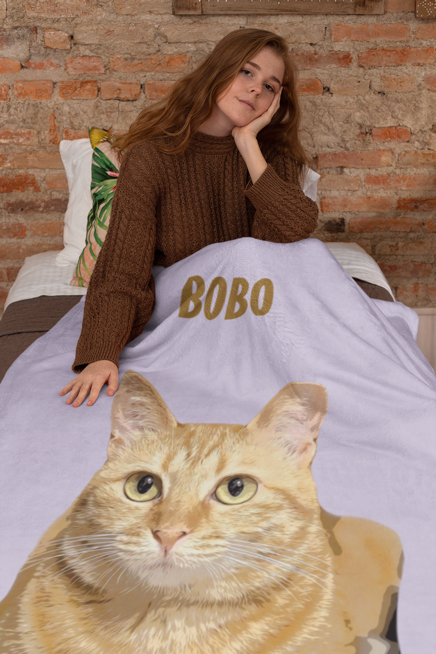 B-Custom Pet Pen Art Portrait Blanket, Personalized Cat Photo Throw Blanket, Cat Mom Gift, Cat Face and Name Blanket, Cat Lover Gift - Parma Violet