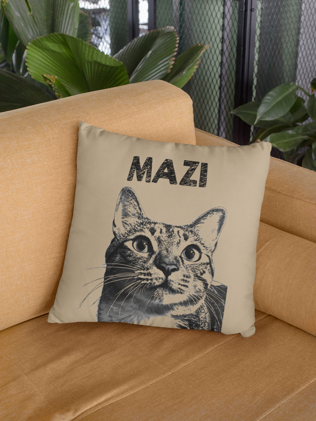 Cozy Throw Pillow with Whimsical Designs, Comfort Decor, Cat Lovers Gift, Family Home Accent, Fun Cushion for Celebrations - Beige