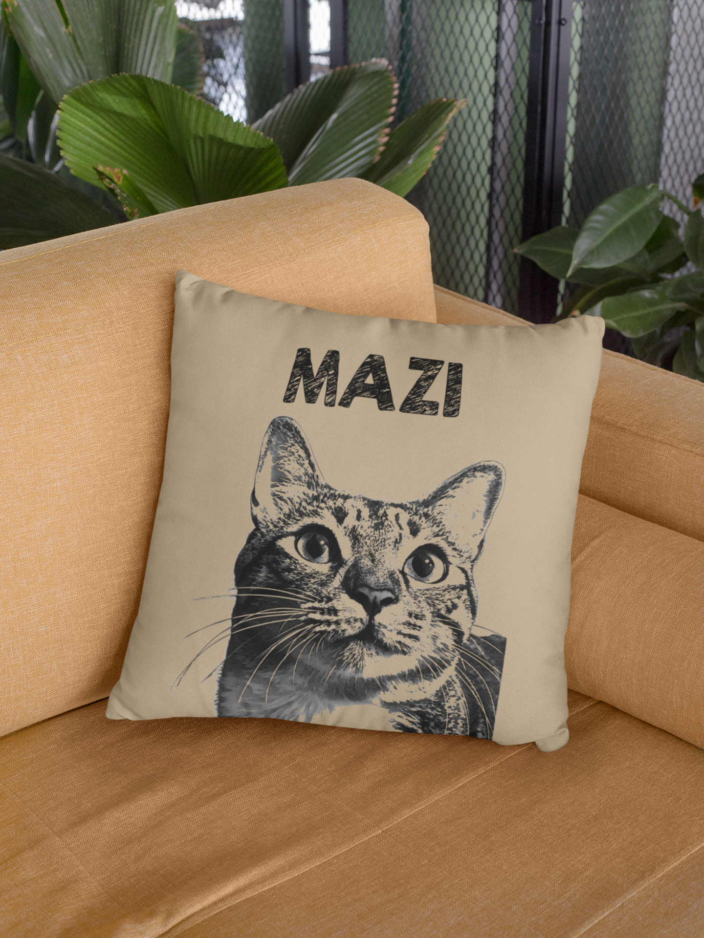 Cozy Throw Pillow with Whimsical Designs, Comfort Decor, Cat Lovers Gift, Family Home Accent, Fun Cushion for Celebrations - Beige
