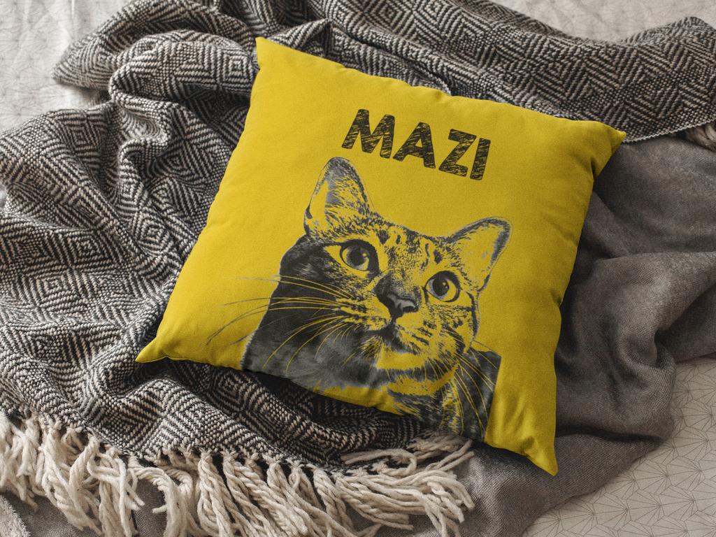Cozy Throw Pillow with Whimsical Designs, Comfort Decor, Cat Lovers Gift, Family Home Accent, Fun Cushion for Celebrations - Mustard Yellow