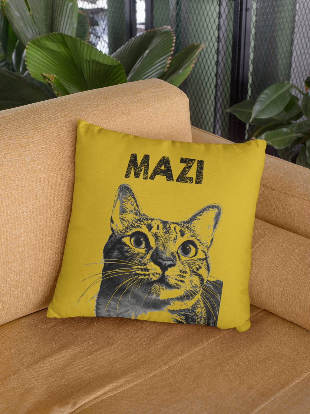 Cozy Throw Pillow with Whimsical Designs, Comfort Decor, Cat Lovers Gift, Family Home Accent, Fun Cushion for Celebrations - Mustard Yellow