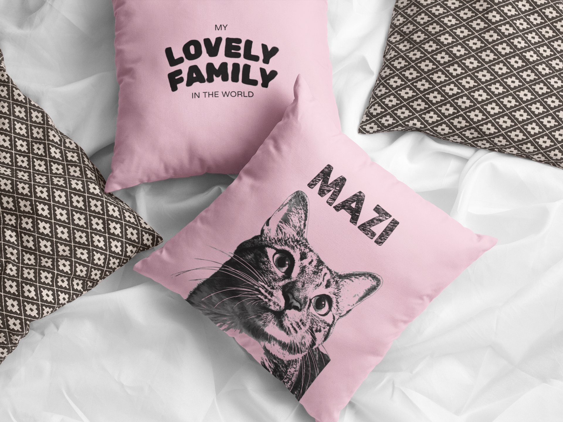 Cozy Throw Pillow with Whimsical Designs, Comfort Decor, Cat Lovers Gift, Family Home Accent, Fun Cushion for Celebrations - Blush Pink