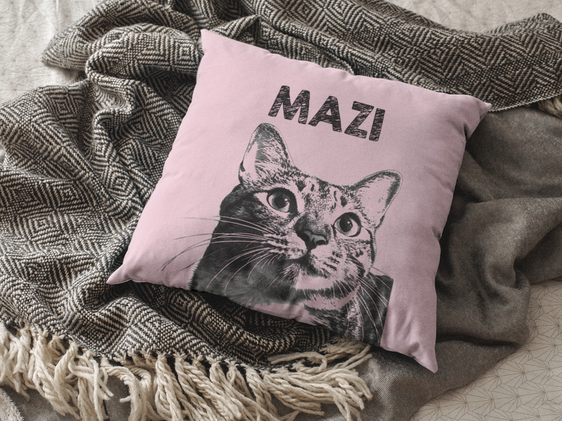Cozy Throw Pillow with Whimsical Designs, Comfort Decor, Cat Lovers Gift, Family Home Accent, Fun Cushion for Celebrations - Blush Pink