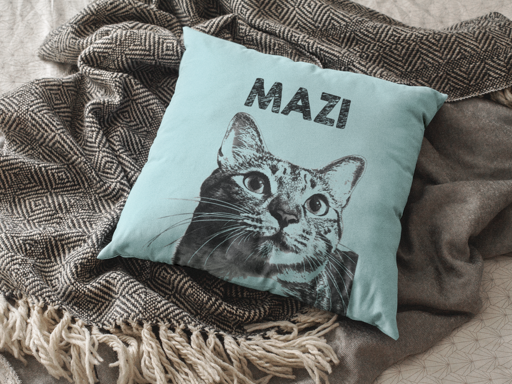 Cozy Throw Pillow with Whimsical Designs, Comfort Decor, Cat Lovers Gift, Family Home Accent, Fun Cushion for Celebrations - Powder Blue
