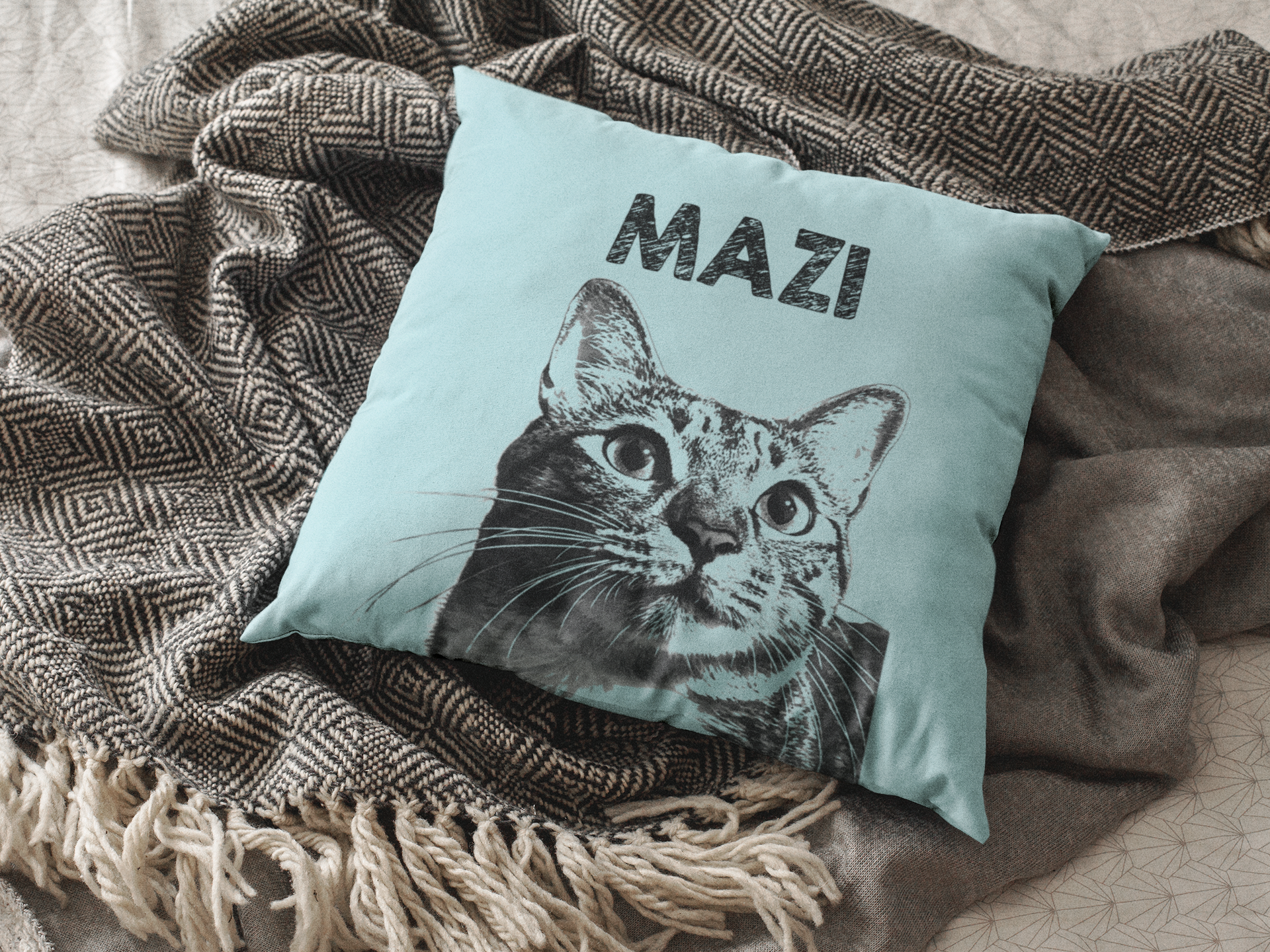 Cozy Throw Pillow with Whimsical Designs, Comfort Decor, Cat Lovers Gift, Family Home Accent, Fun Cushion for Celebrations - Powder Blue