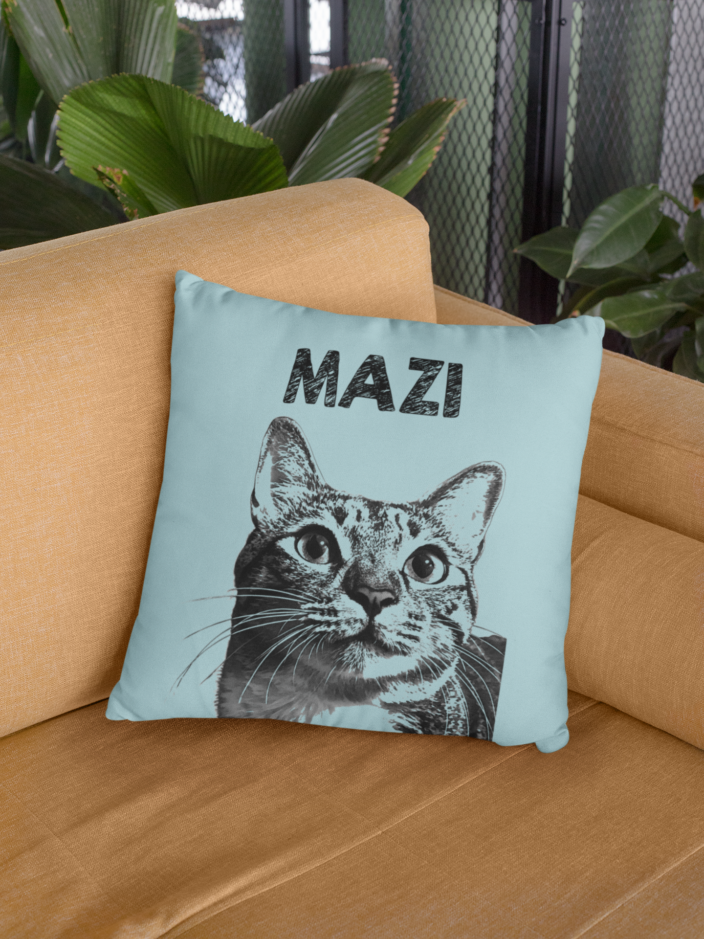 Cozy Throw Pillow with Whimsical Designs, Comfort Decor, Cat Lovers Gift, Family Home Accent, Fun Cushion for Celebrations - Powder Blue