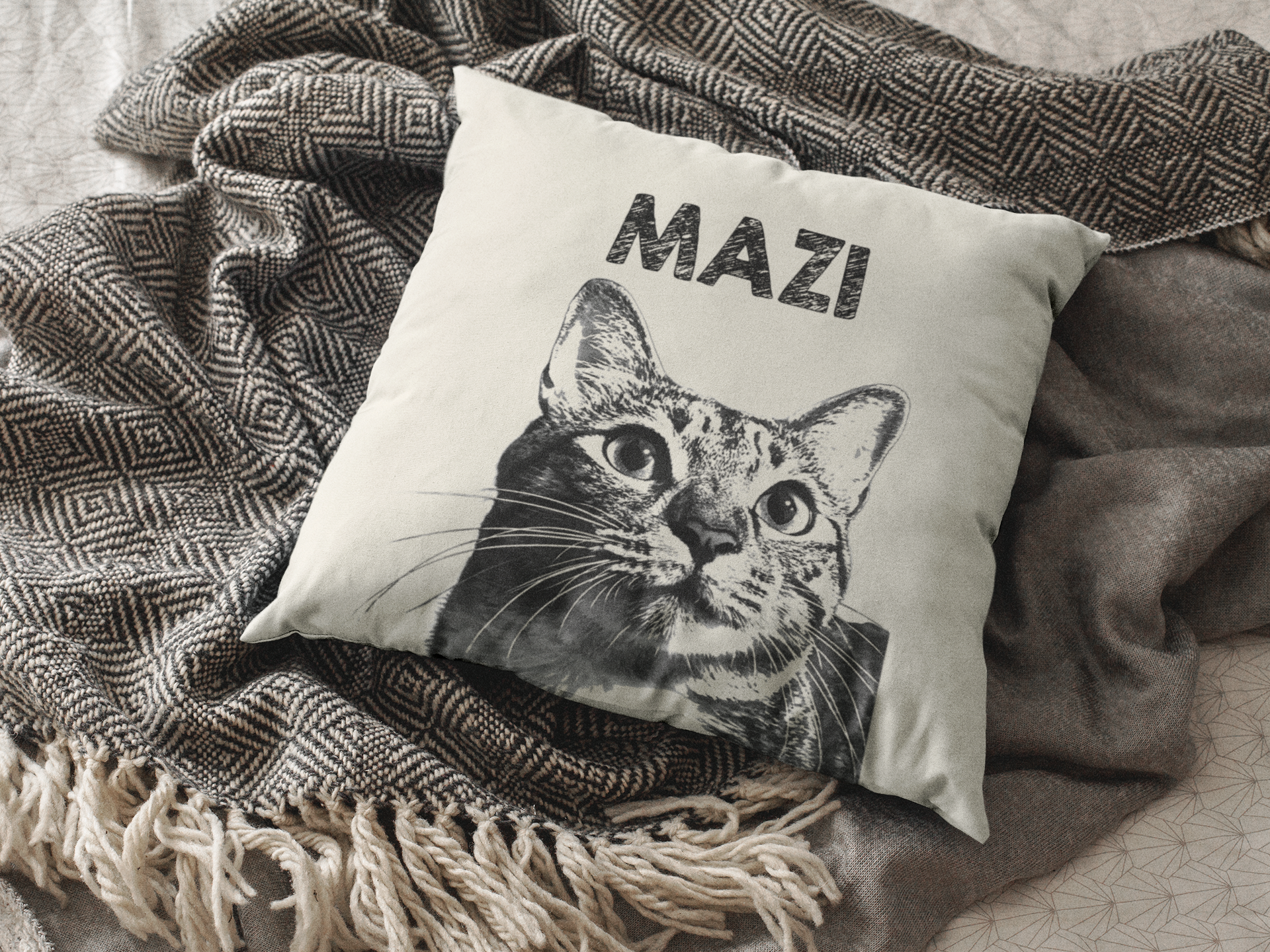 Cozy Throw Pillow with Whimsical Designs, Comfort Decor, Cat Lovers Gift, Family Home Accent, Fun Cushion for Celebrations - Cream