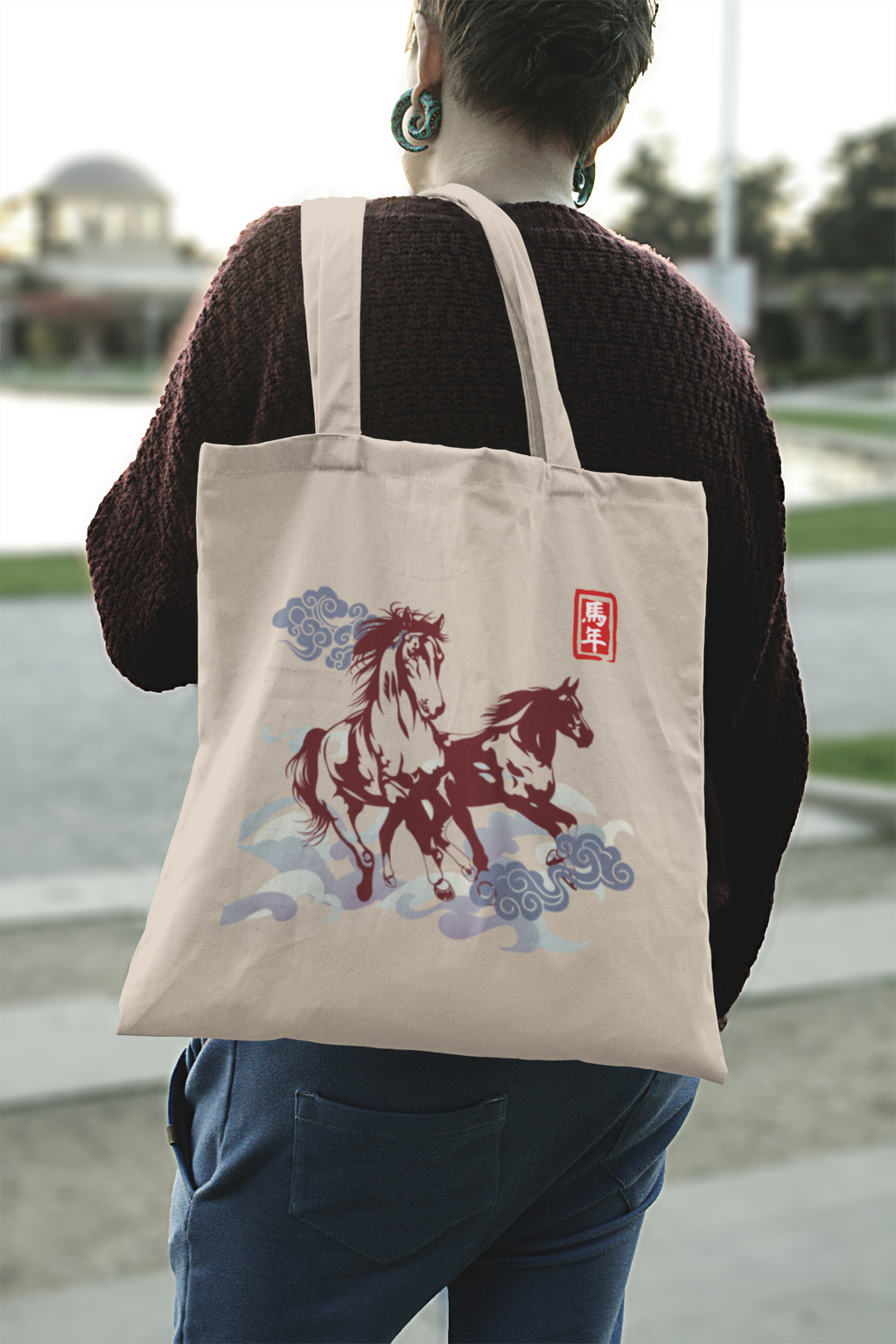 2026 Chinese New Year, Lunar New Year Horse Tote Bag, Asian Ink Painting Canvas Tote, Chinese Art Reusable Shopping Bag, Gift for Her