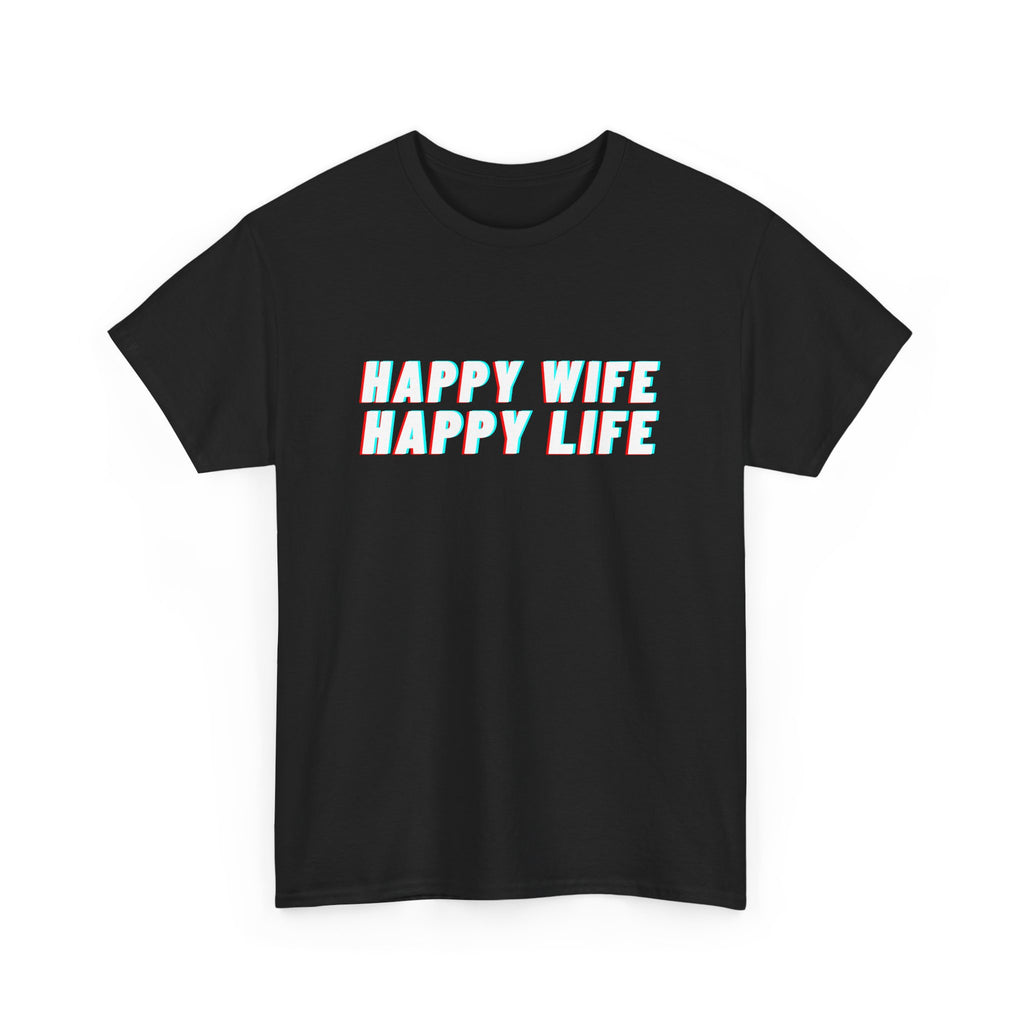 Unisex Heavy Cotton Tee - Creative Tshirt - Happy wife happy life