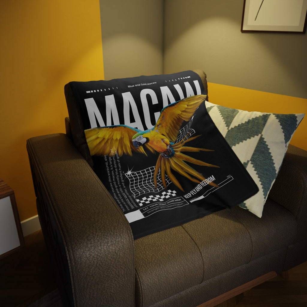 Macaw Fleece Blanket, Cozy Throw, Bird Lover Gift, Mellow Decor, Wildlife Lovers Blanket, Colorful Home Accent - Black