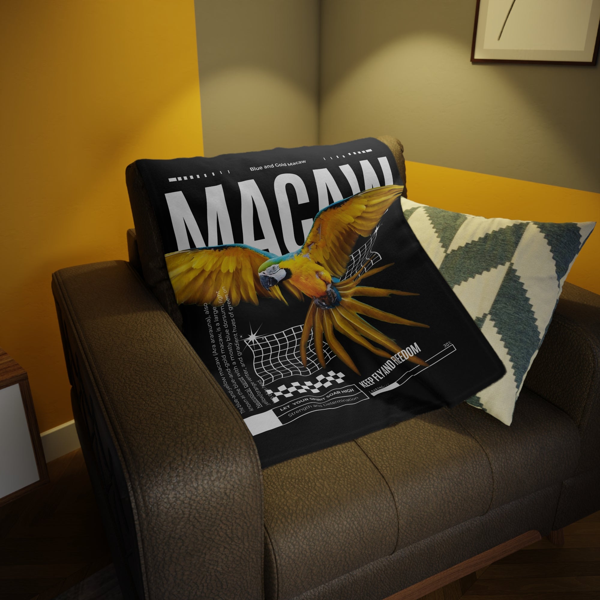Macaw Fleece Blanket, Cozy Throw, Bird Lover Gift, Mellow Decor, Wildlife Lovers Blanket, Colorful Home Accent - Black