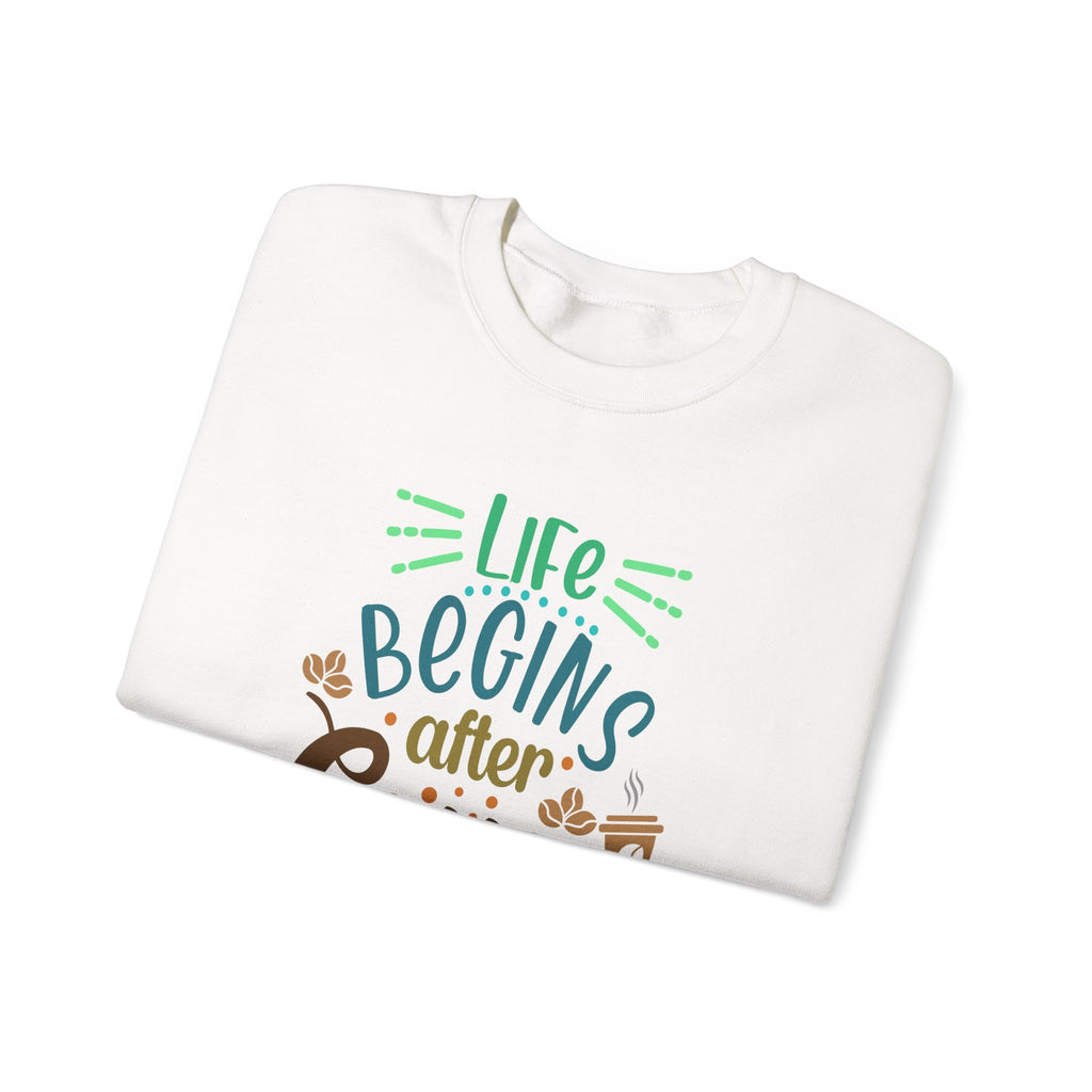 Unisex Heavy Blend™ Crewneck Sweatshirt - Quote - Life begins after coffee