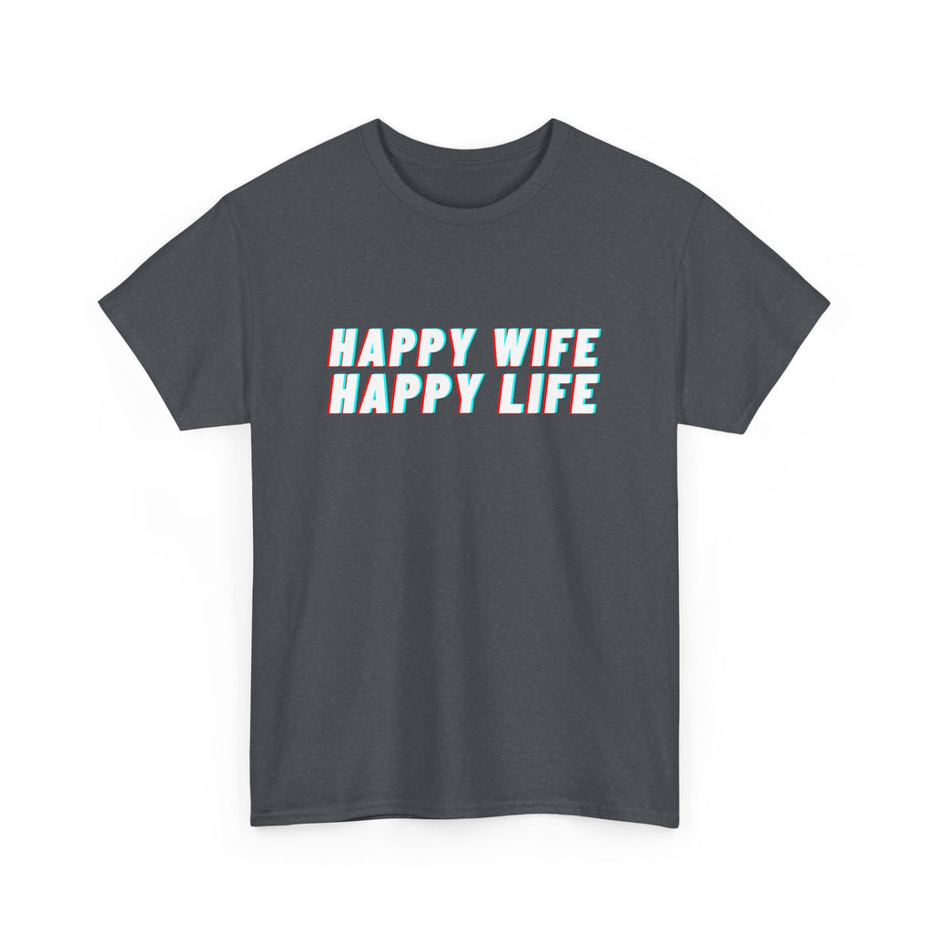Unisex Heavy Cotton Tee - Creative Tshirt - Happy wife happy life