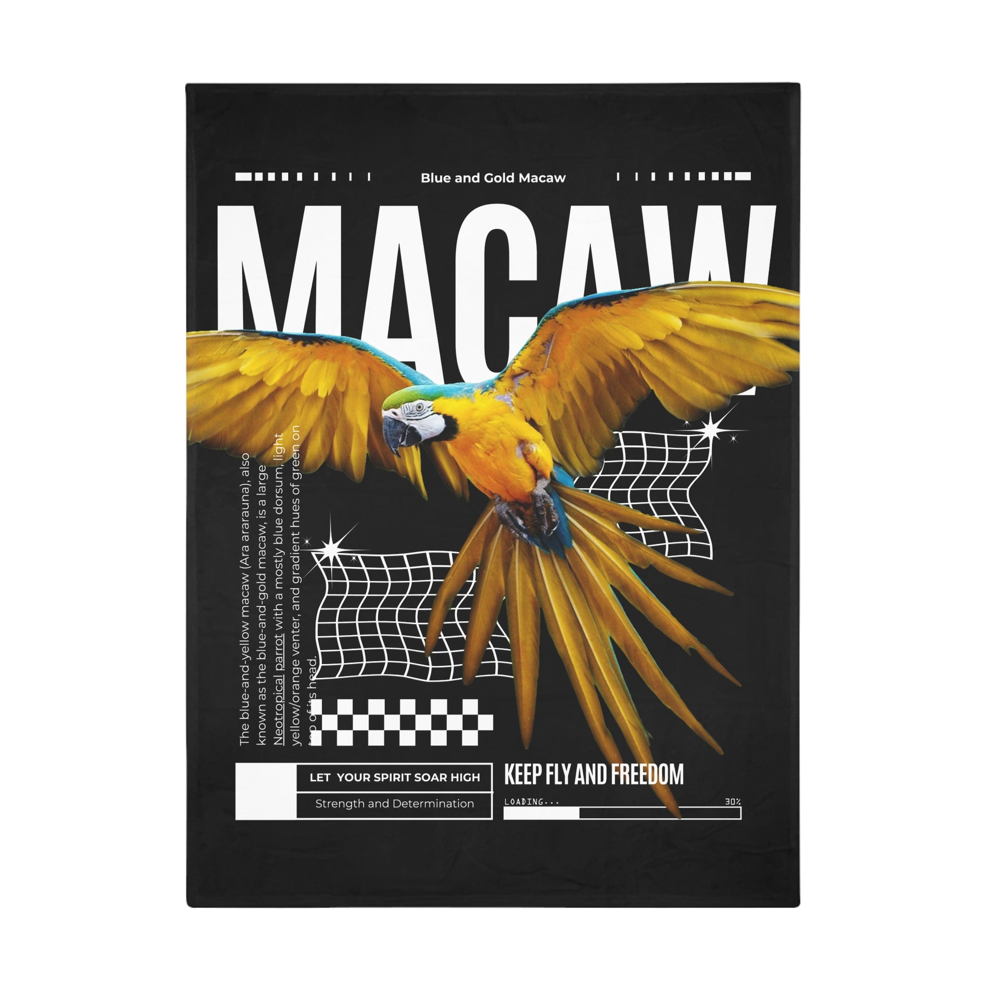 Macaw Fleece Blanket, Cozy Throw, Bird Lover Gift, Mellow Decor, Wildlife Lovers Blanket, Colorful Home Accent - Black