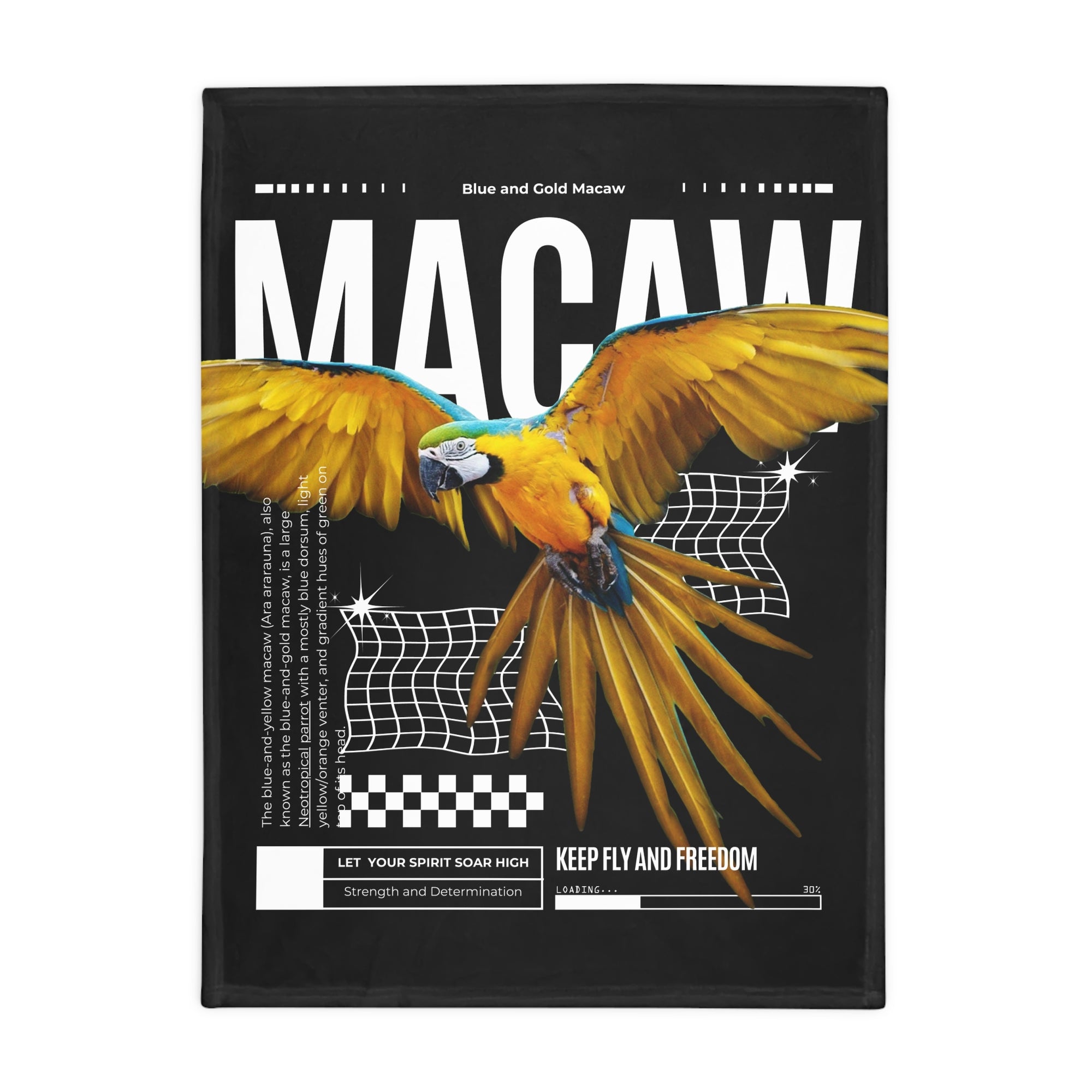 Macaw Fleece Blanket, Cozy Throw, Bird Lover Gift, Mellow Decor, Wildlife Lovers Blanket, Colorful Home Accent - Black