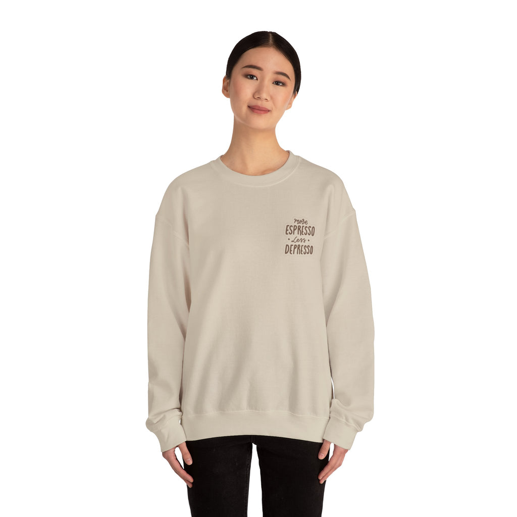 Unisex Heavy Blend™ Crewneck Sweatshirt - Quote - More espresso less depresso