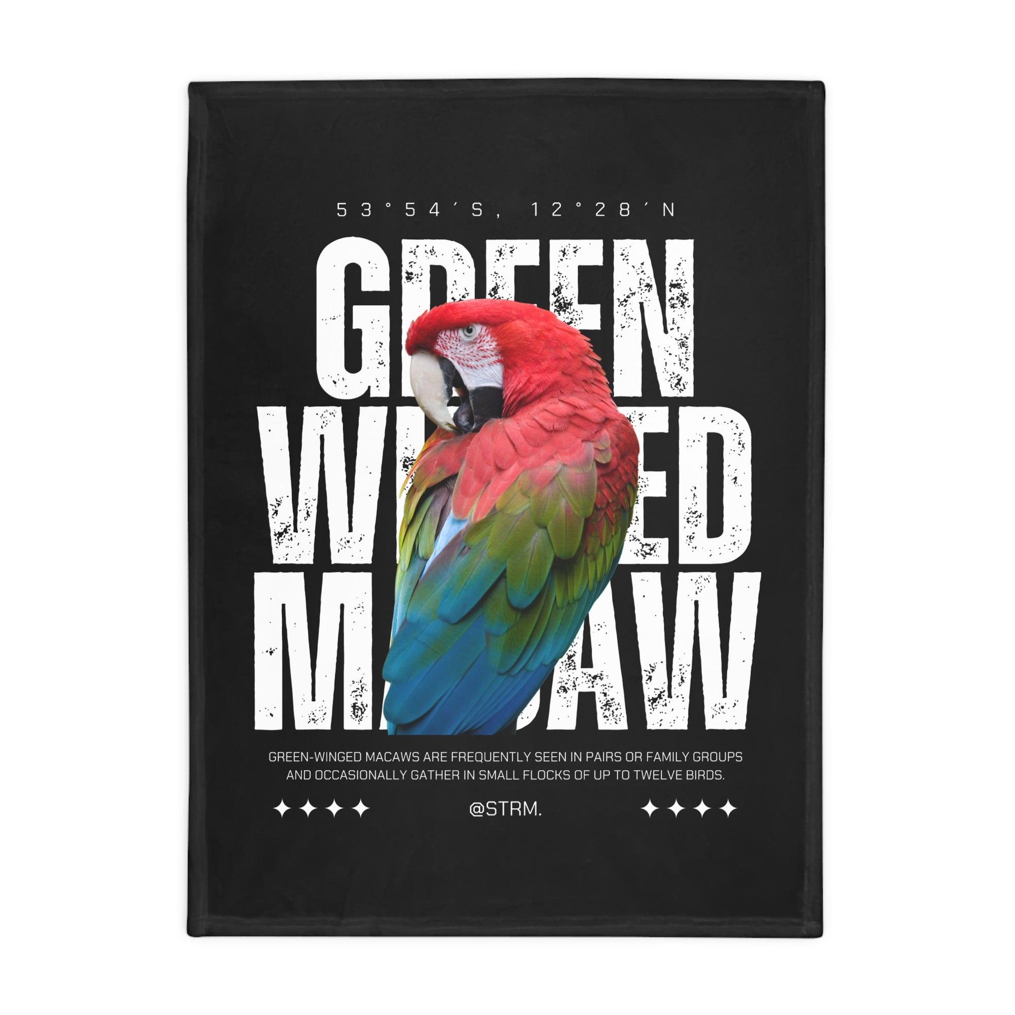 Green Wing Macaw Fleece Blanket, Cozy Throw, Bird Lover Gift, Mellow Decor, Wildlife Lovers Blanket, Colorful Home Accent