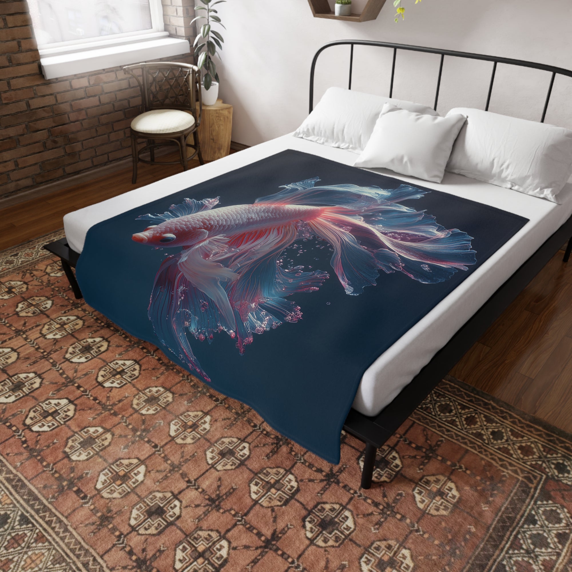 Betta Fish Fleece Blanket, Cozy Throw, Fish Lover Gift, Mellow Decor, Wildlife Lovers Blanket, Colorful Home Accent - 03