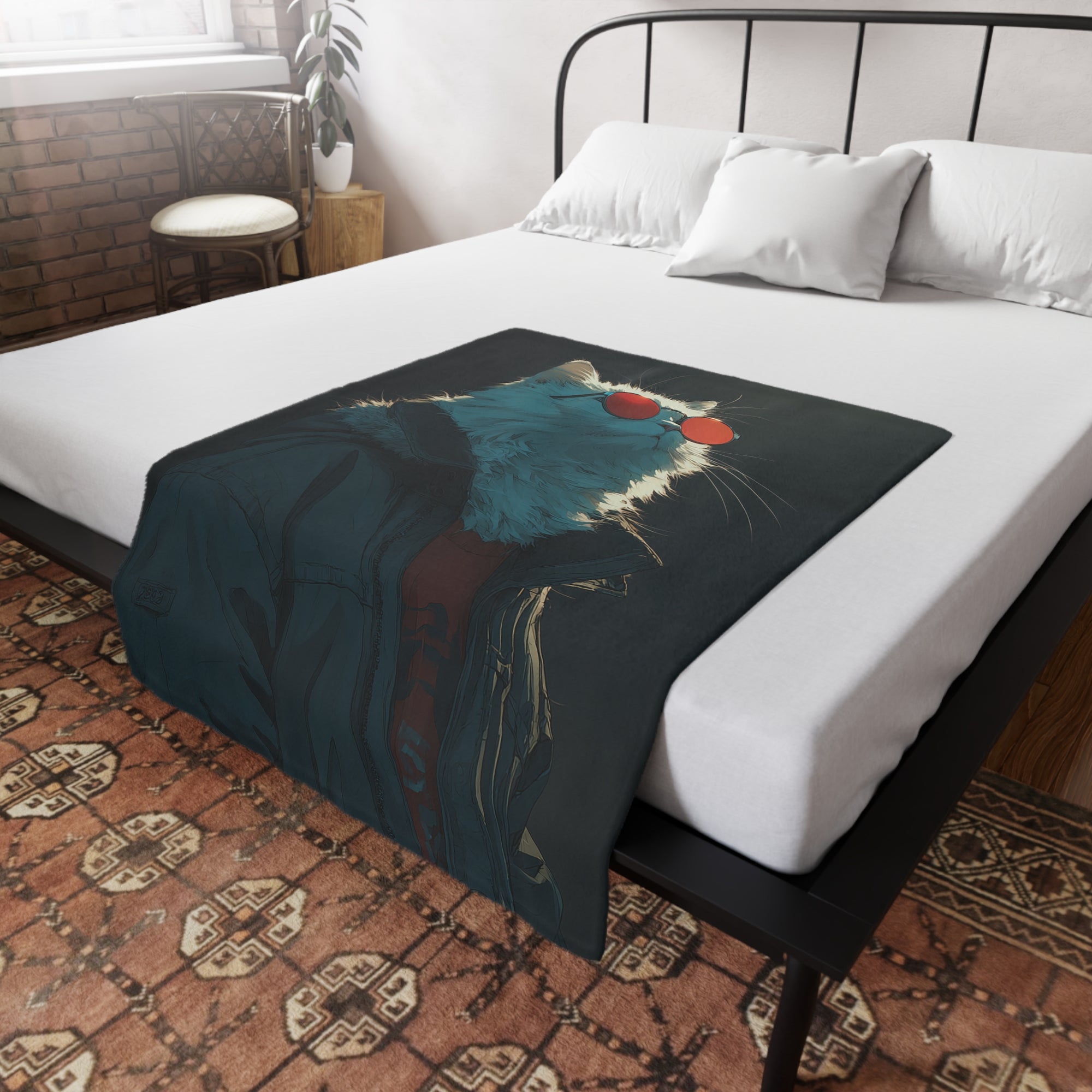 Cool Cat Fleece Blanket - Cozy Cat Lover Gift, Cat-Themed Home Decor, Stylish Pet Blankets, Quirky Gift for Cat Owners - Gcat - 0003