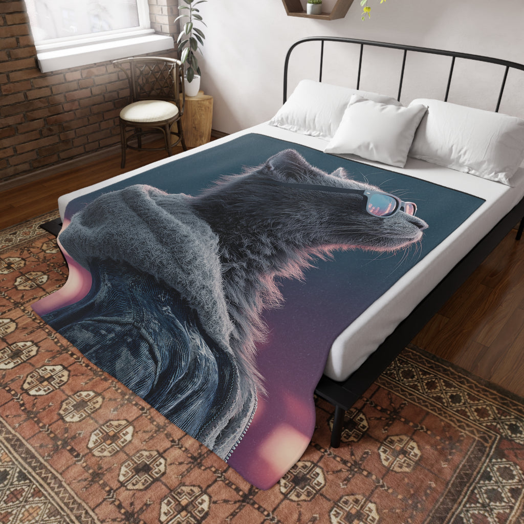 Cool Cat Fleece Blanket - Cozy Cat Lover Gift, Cat-Themed Home Decor, Stylish Pet Blankets, Quirky Gift for Cat Owners - Gcat - 0004