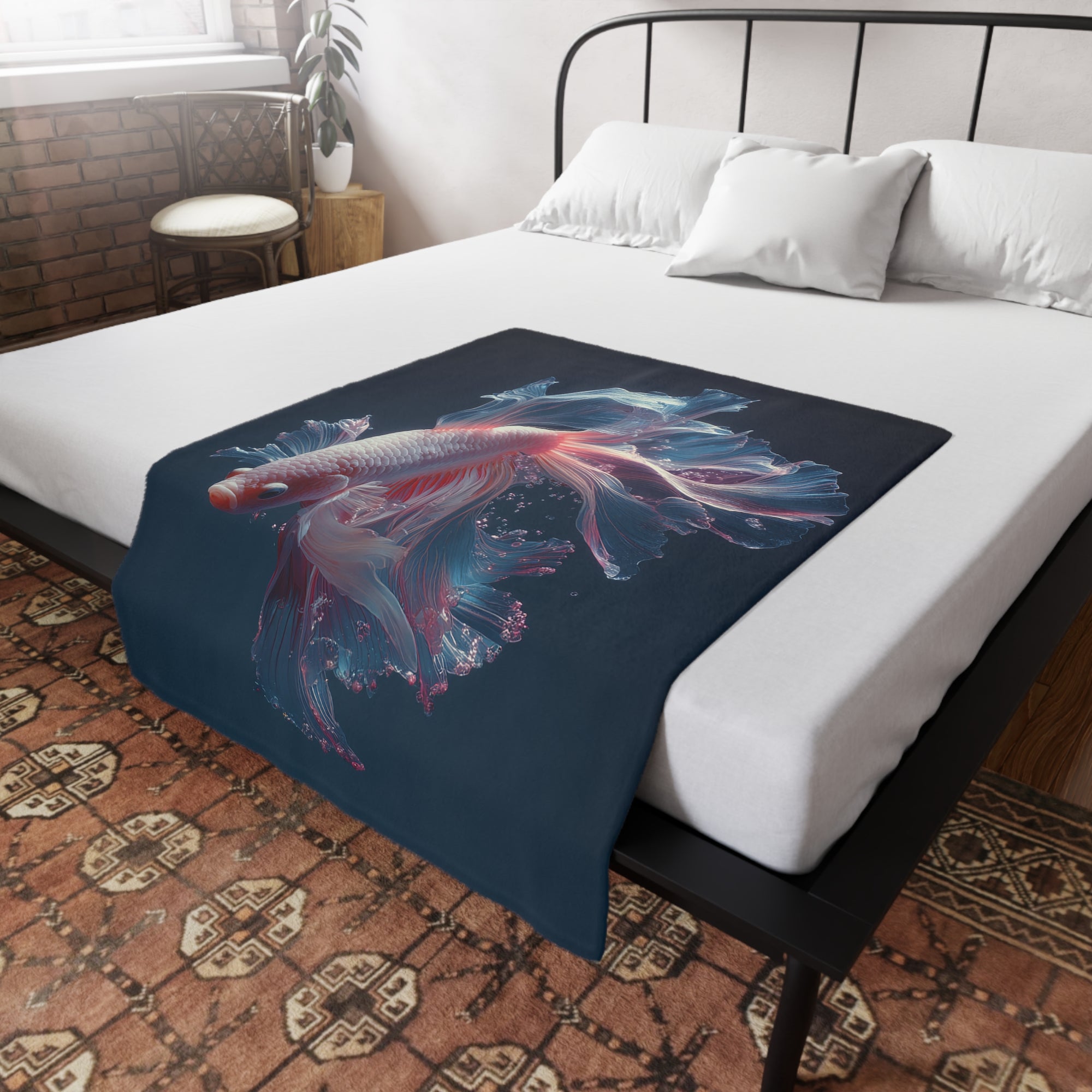 Betta Fish Fleece Blanket, Cozy Throw, Fish Lover Gift, Mellow Decor, Wildlife Lovers Blanket, Colorful Home Accent - 03