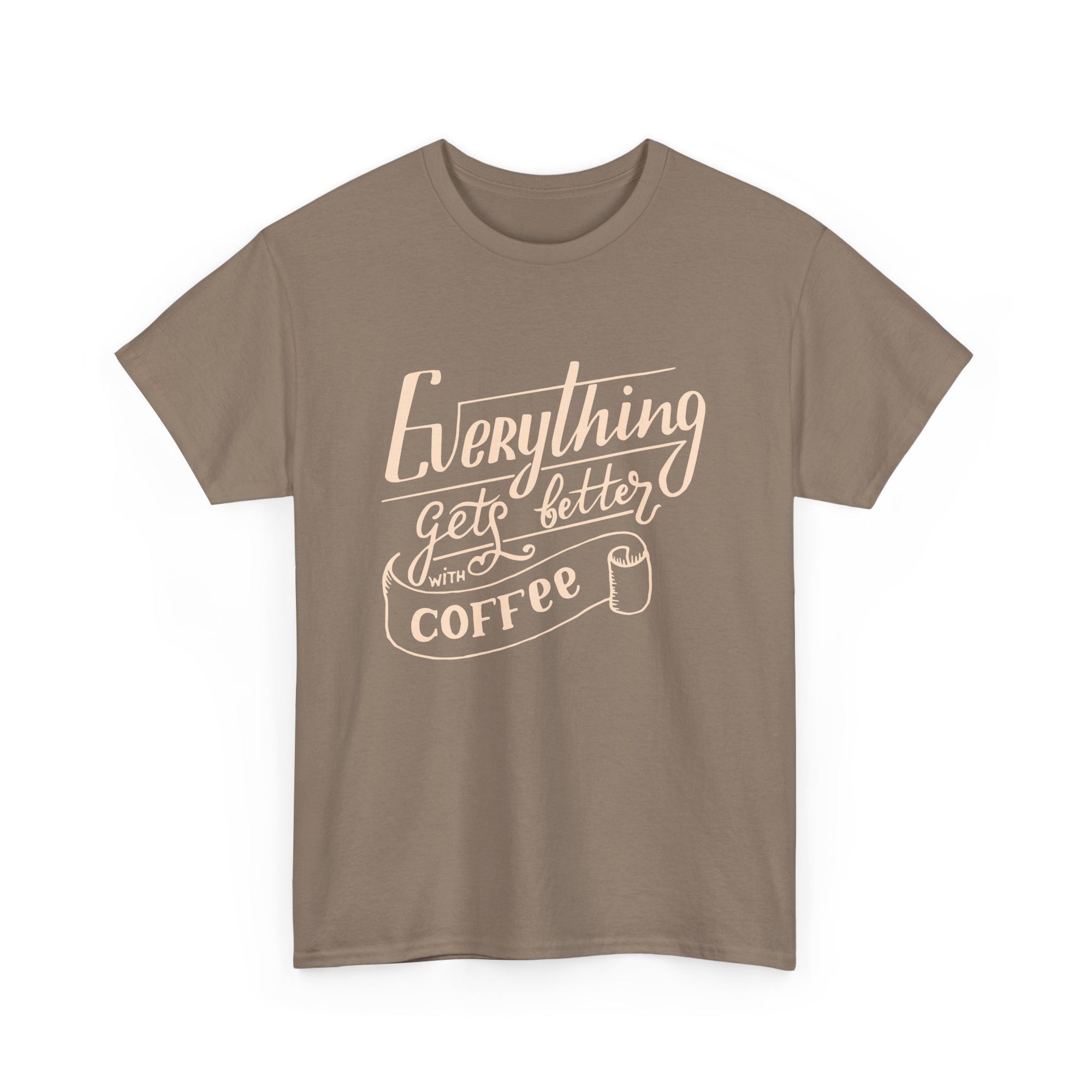 Unisex Heavy Cotton Tee - Quotes Tshirt - Everything gets better with coffee