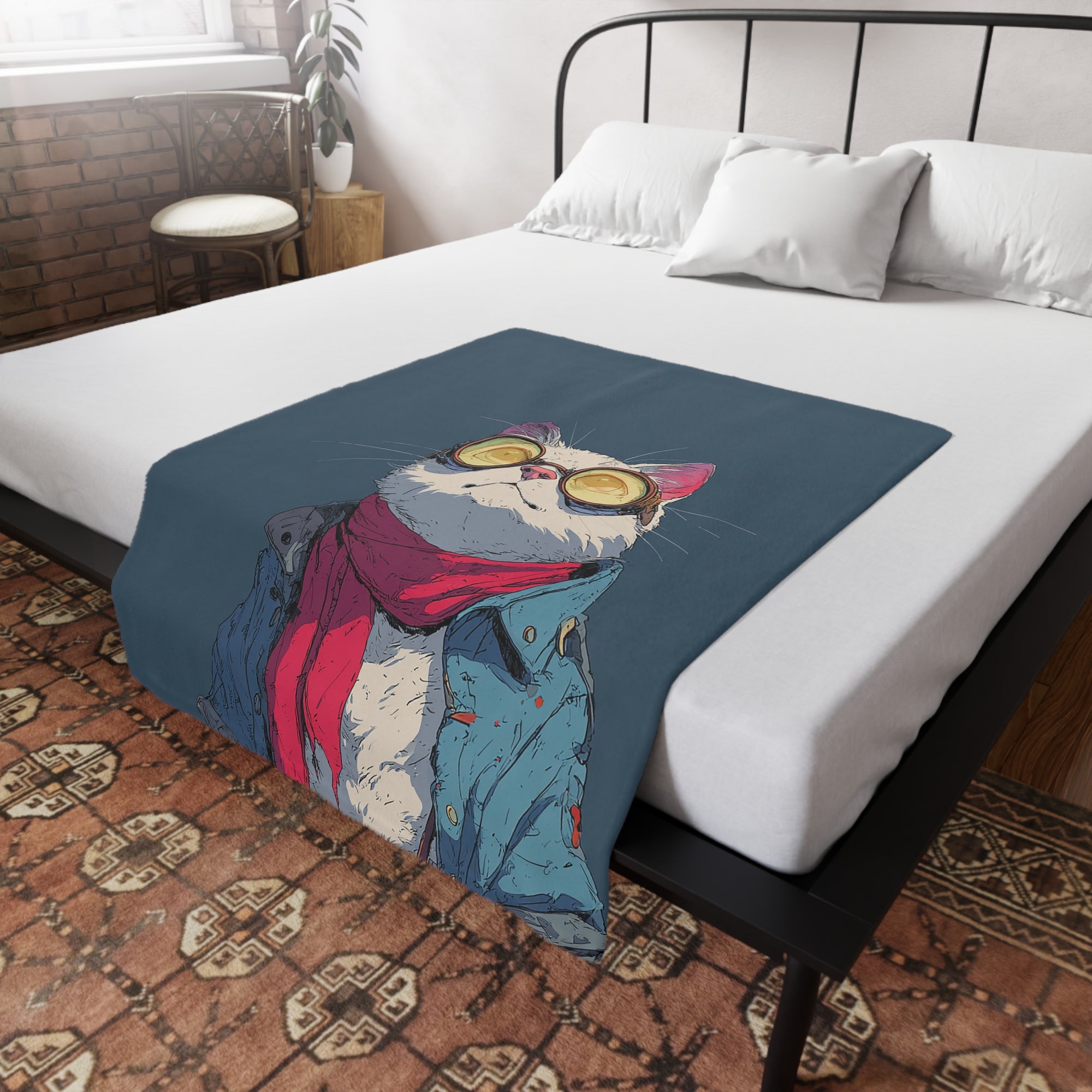 Cool Cat Fleece Blanket - Cozy Cat Lover Gift, Cat-Themed Home Decor, Stylish Pet Blankets, Quirky Gift for Cat Owners - Gcat - 0007
