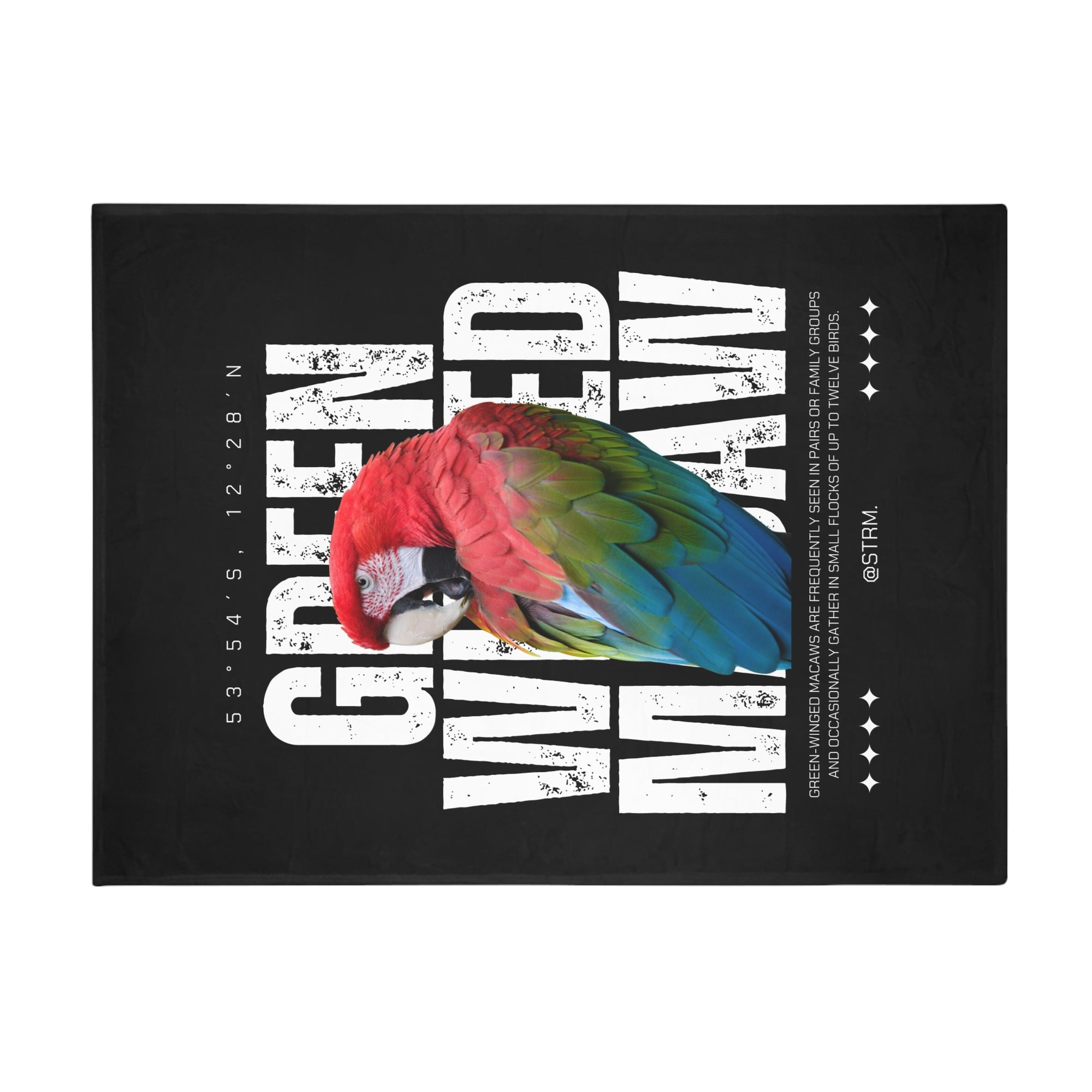 Green Wing Macaw Fleece Blanket, Cozy Throw, Bird Lover Gift, Mellow Decor, Wildlife Lovers Blanket, Colorful Home Accent