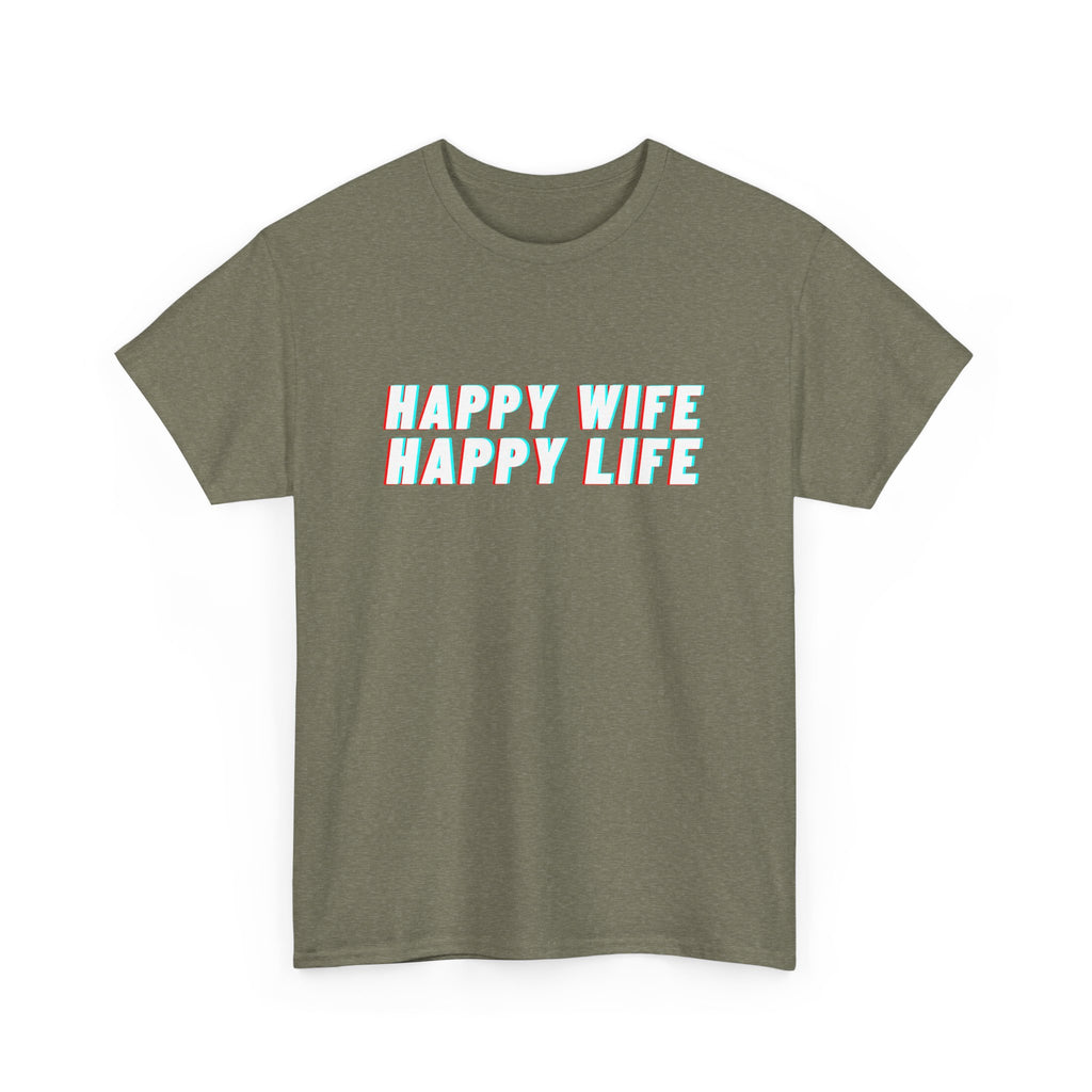 Unisex Heavy Cotton Tee - Creative Tshirt - Happy wife happy life