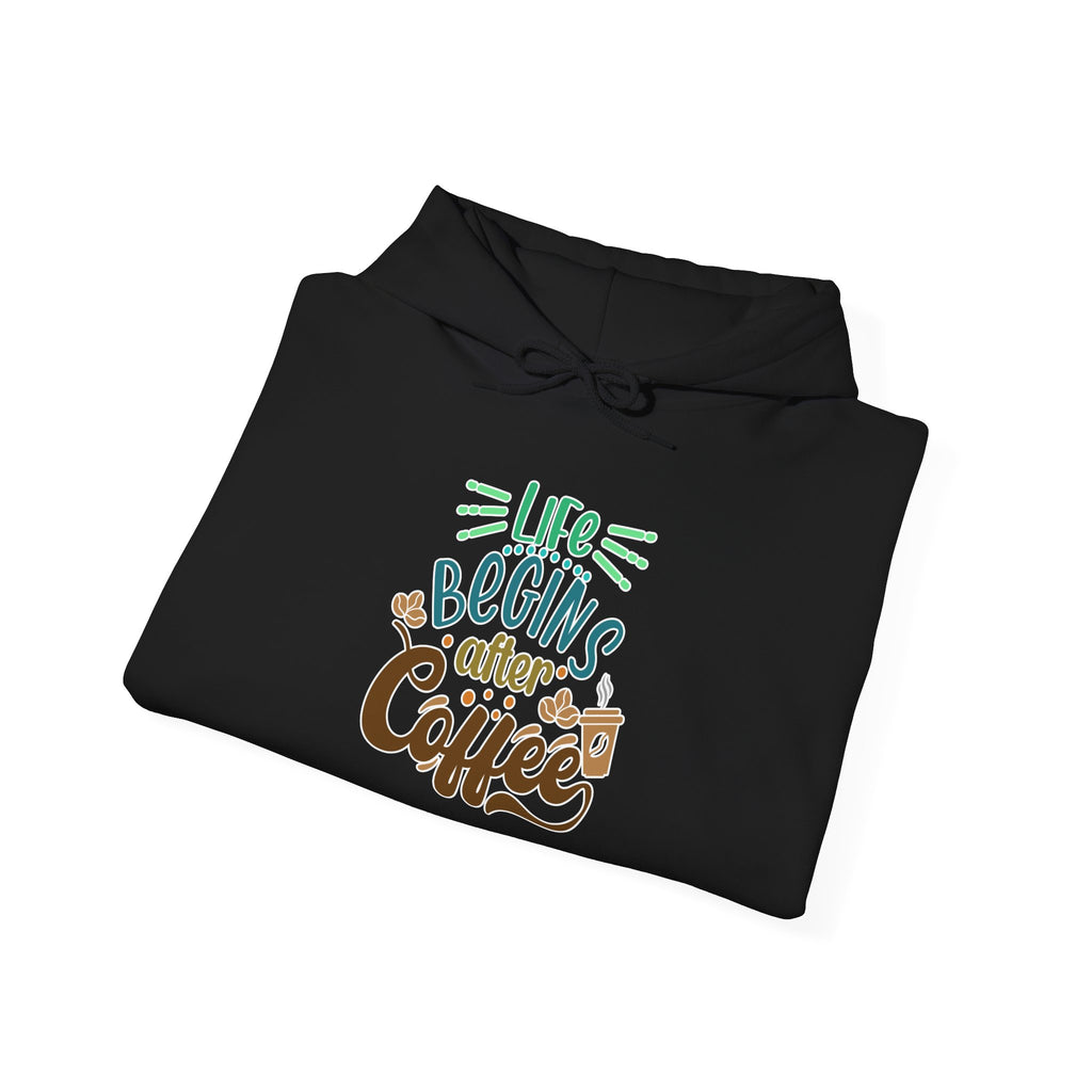 Unisex Heavy Blend™ Hooded Sweatshirt - Quote - Life begins after coffee