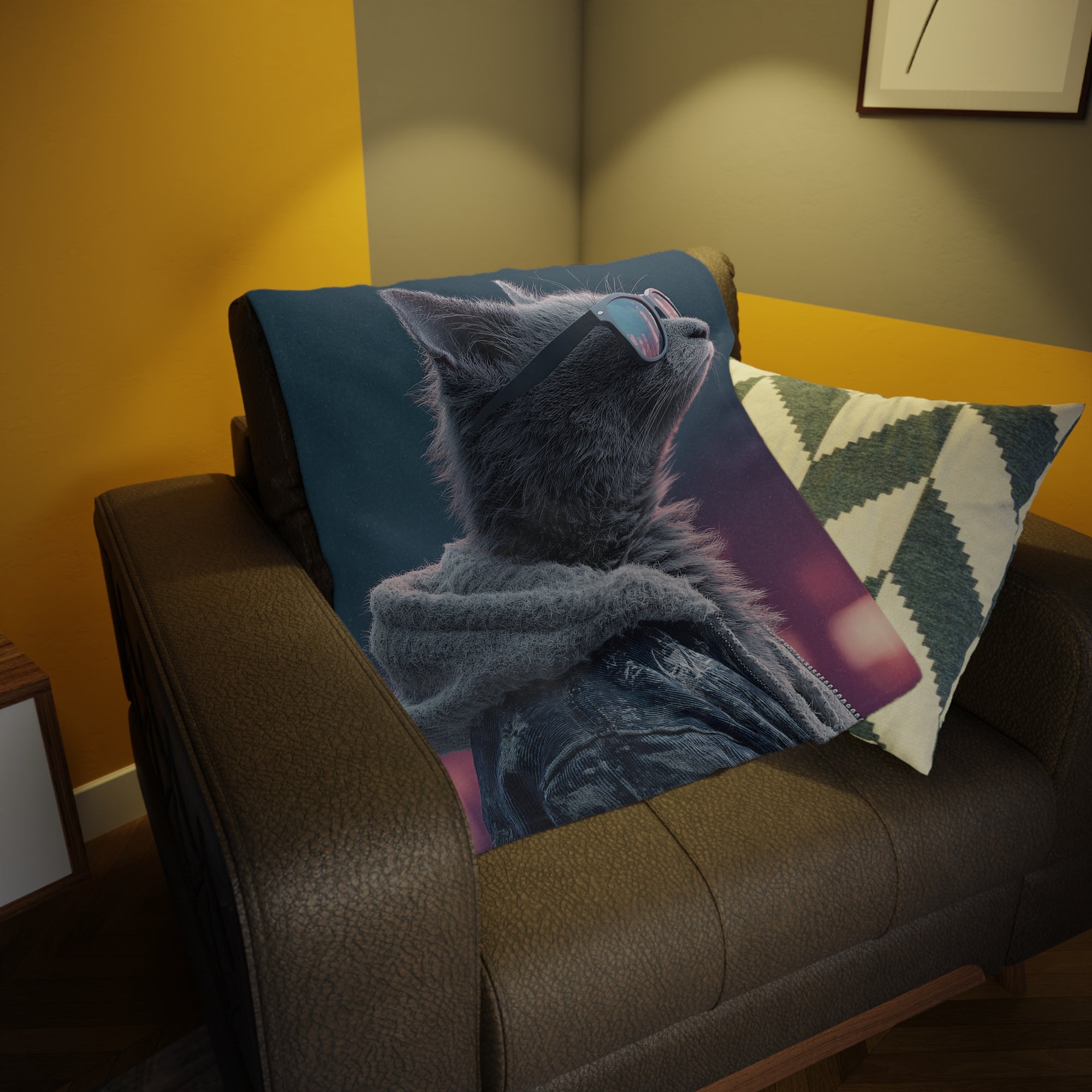 Cool Cat Fleece Blanket - Cozy Cat Lover Gift, Cat-Themed Home Decor, Stylish Pet Blankets, Quirky Gift for Cat Owners - Gcat - 0004