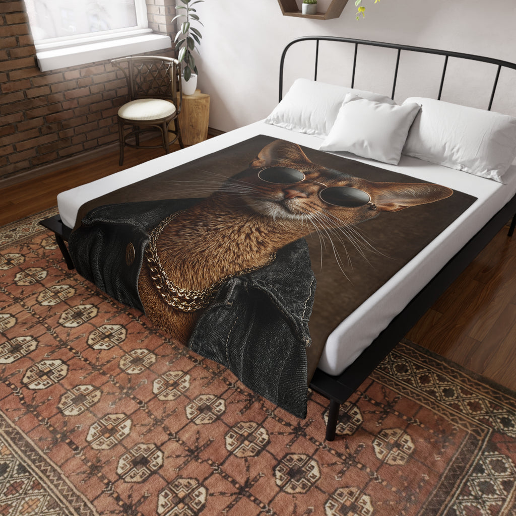 Cool Cat Fleece Blanket - Cozy Cat Lover Gift, Cat-Themed Home Decor, Stylish Pet Blankets, Quirky Gift for Cat Owners - Gcat - 0009