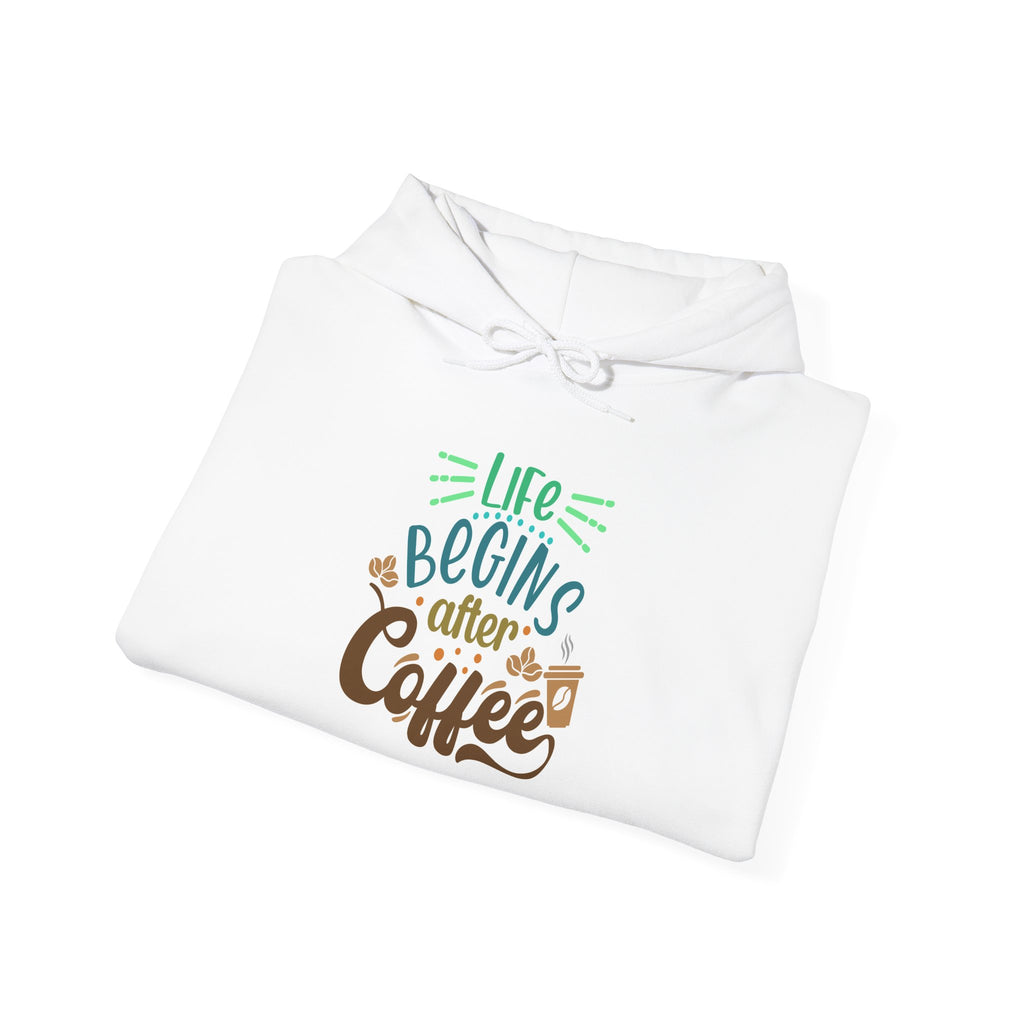 Unisex Heavy Blend™ Hooded Sweatshirt - Quote - Life begins after coffee