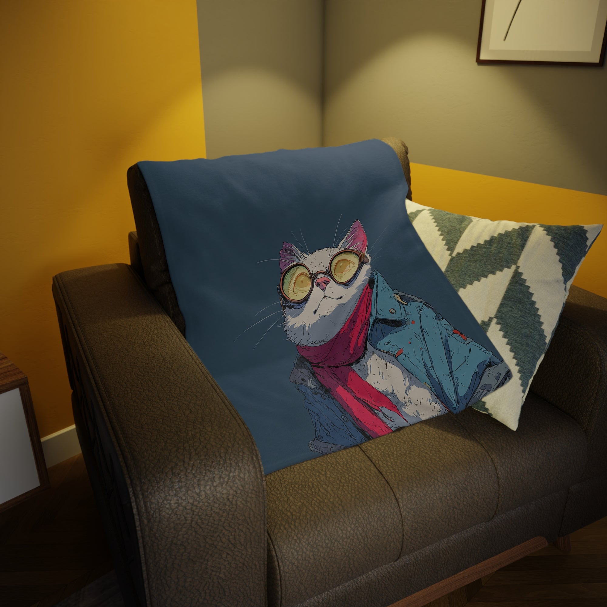 Cool Cat Fleece Blanket - Cozy Cat Lover Gift, Cat-Themed Home Decor, Stylish Pet Blankets, Quirky Gift for Cat Owners - Gcat - 0007