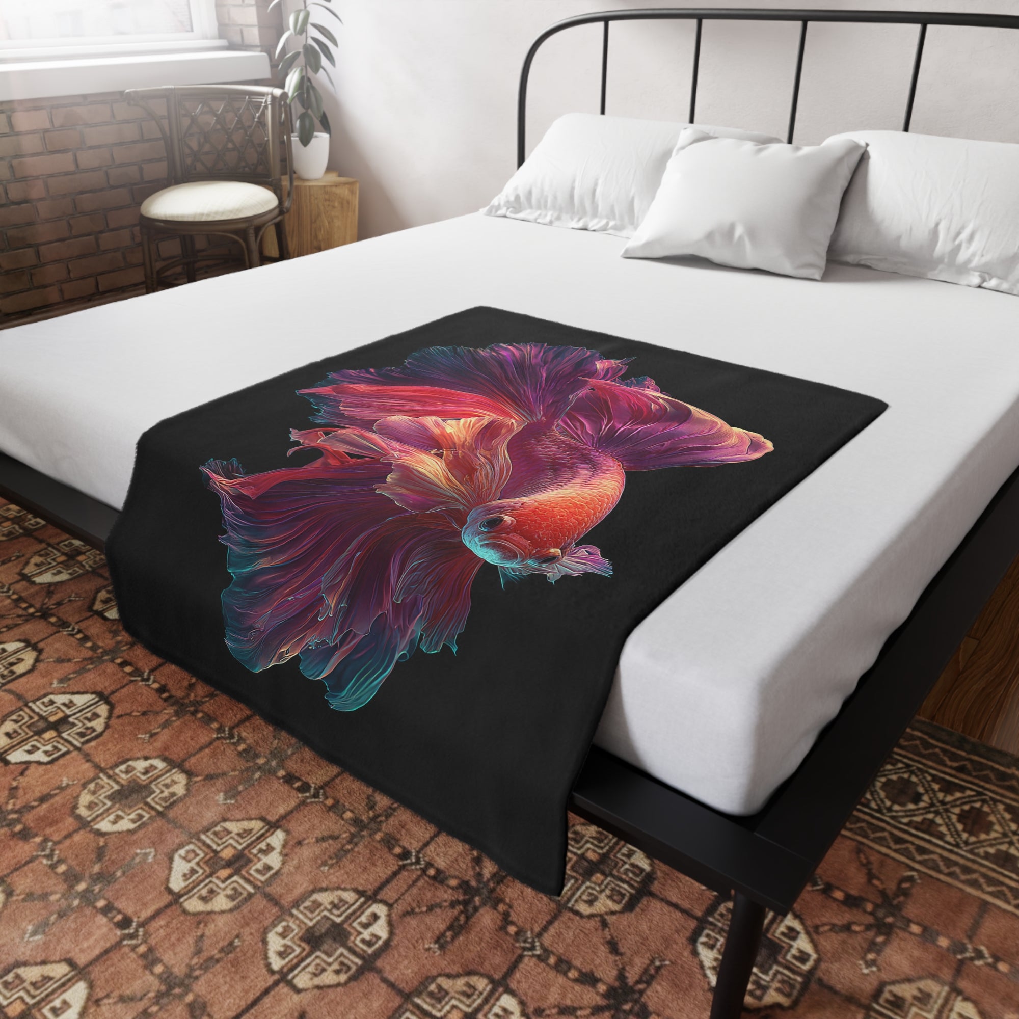 Betta Fish Fleece Blanket, Cozy Throw, Fish Lover Gift, Mellow Decor, Wildlife Lovers Blanket, Colorful Home Accent - 02
