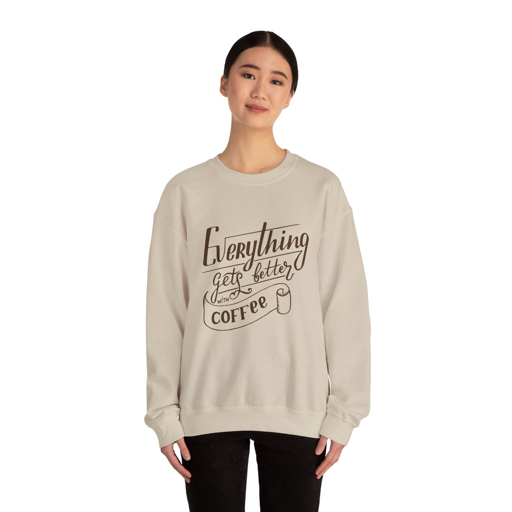Unisex Heavy Blend™ Crewneck Sweatshirt - Quote - Everything gets better with coffee