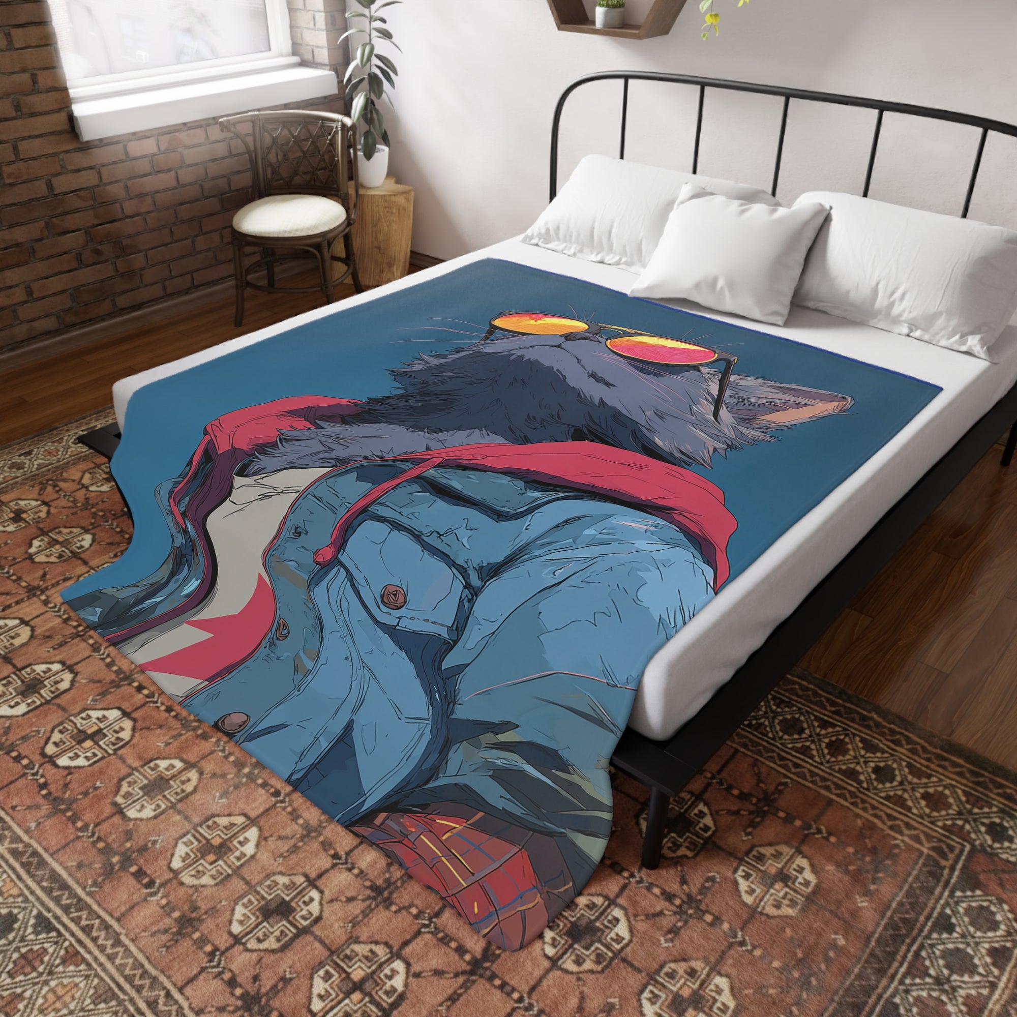 Cool Cat Fleece Blanket - Cozy Cat Lover Gift, Cat-Themed Home Decor, Stylish Pet Blankets, Quirky Gift for Cat Owners - Gcat - 0006