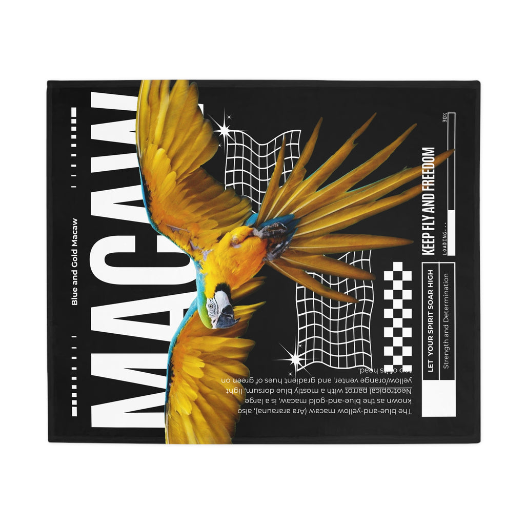 Macaw Fleece Blanket, Cozy Throw, Bird Lover Gift, Mellow Decor, Wildlife Lovers Blanket, Colorful Home Accent - Black