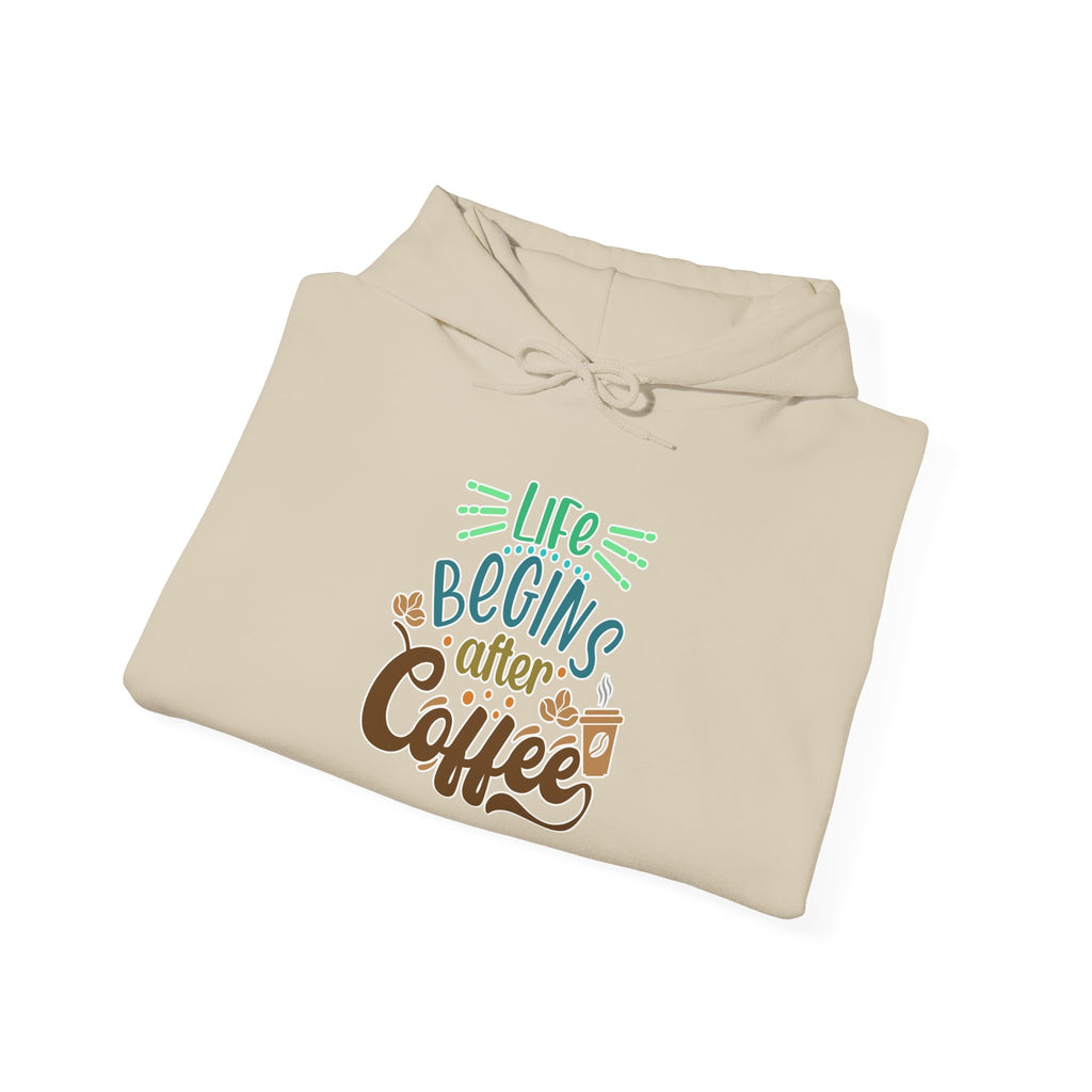 Unisex Heavy Blend™ Hooded Sweatshirt - Quote - Life begins after coffee