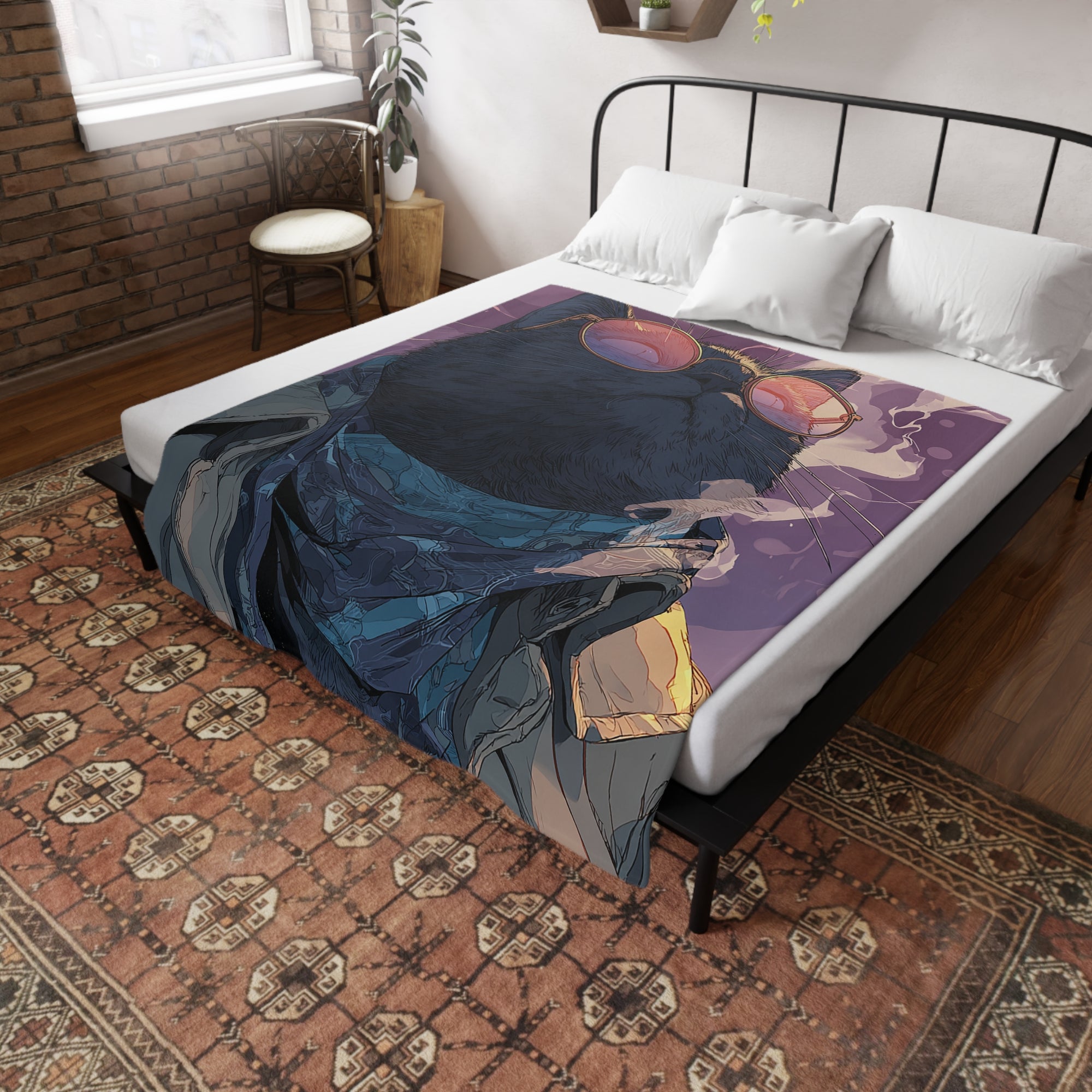Cool Cat Fleece Blanket - Cozy Cat Lover Gift, Cat-Themed Home Decor, Stylish Pet Blankets, Quirky Gift for Cat Owners - Gcat - 0001