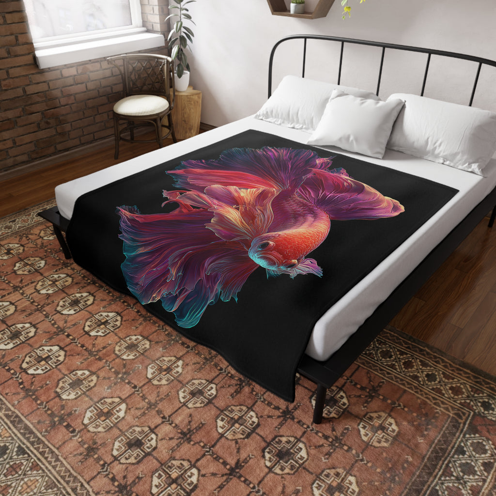Betta Fish Fleece Blanket, Cozy Throw, Fish Lover Gift, Mellow Decor, Wildlife Lovers Blanket, Colorful Home Accent - 02